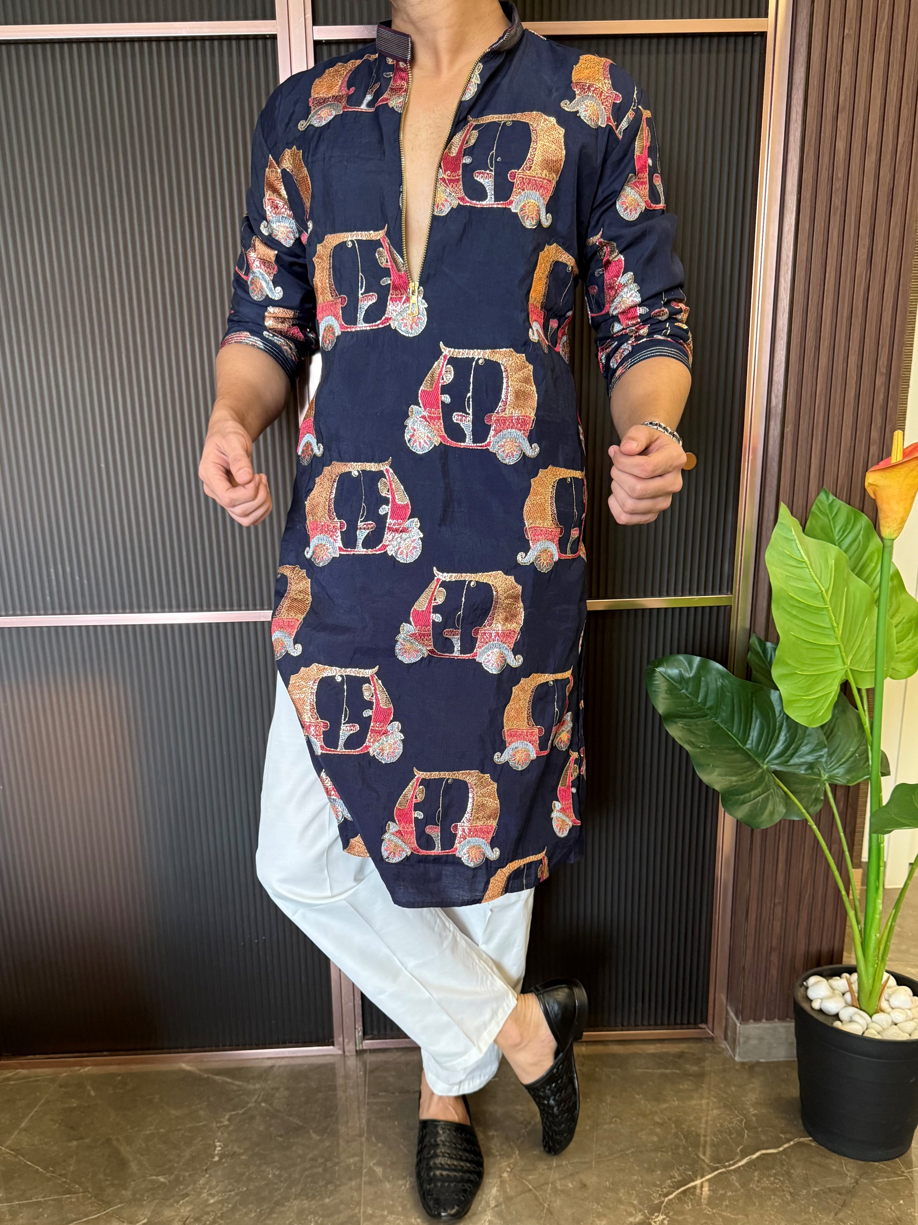 Premium Embroidery Navy Kurta