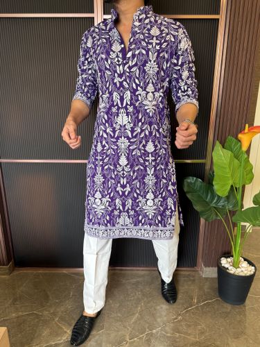 Premium Embroidery Purple Kurta