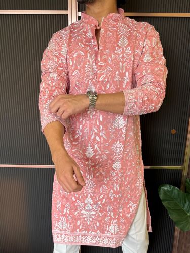 Premium Embroidery Peach Kurta
