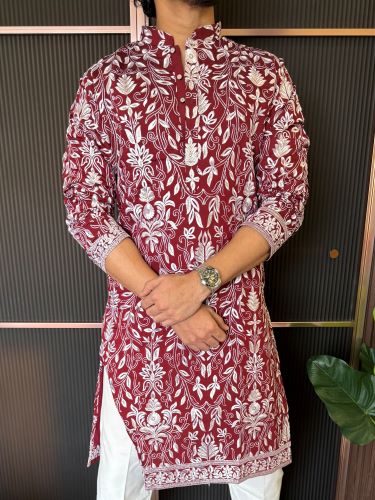Premium Embroidery Maroon Kurta