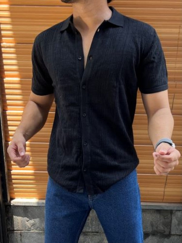 Knitted Black Half sleeves shirt