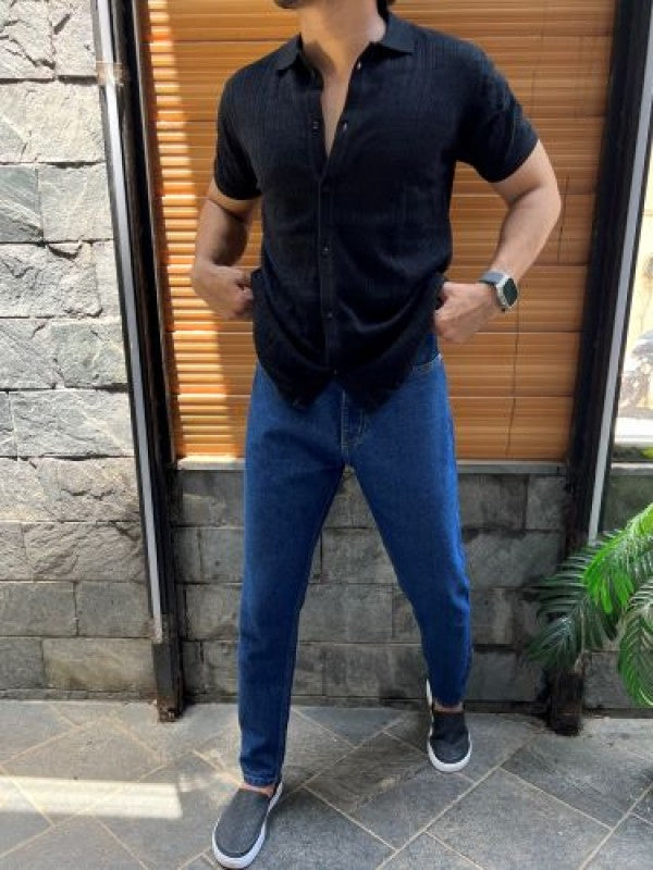 Knitted Black Half sleeves shirt