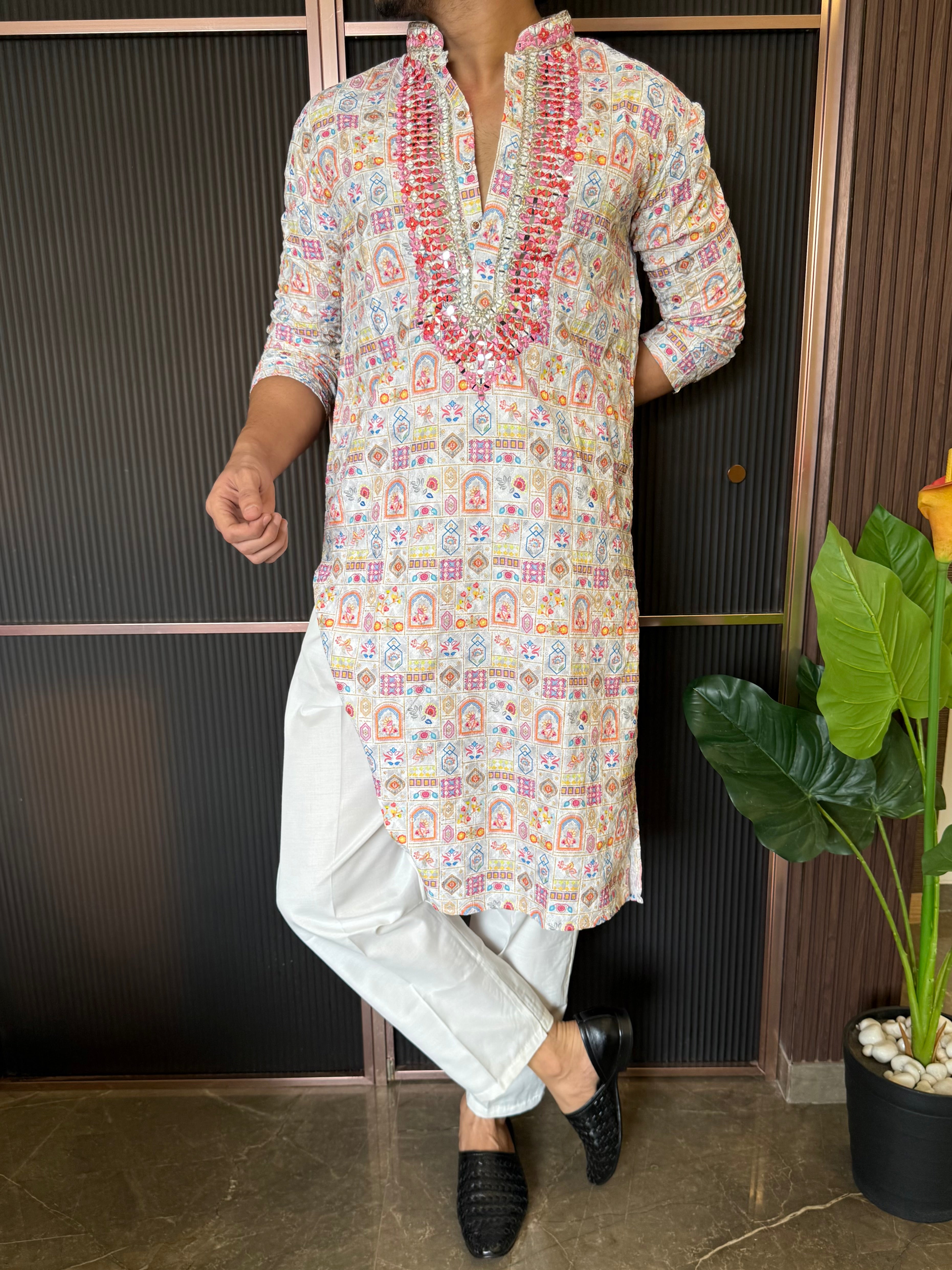 Premium Mirror Work Yellow Kurta
