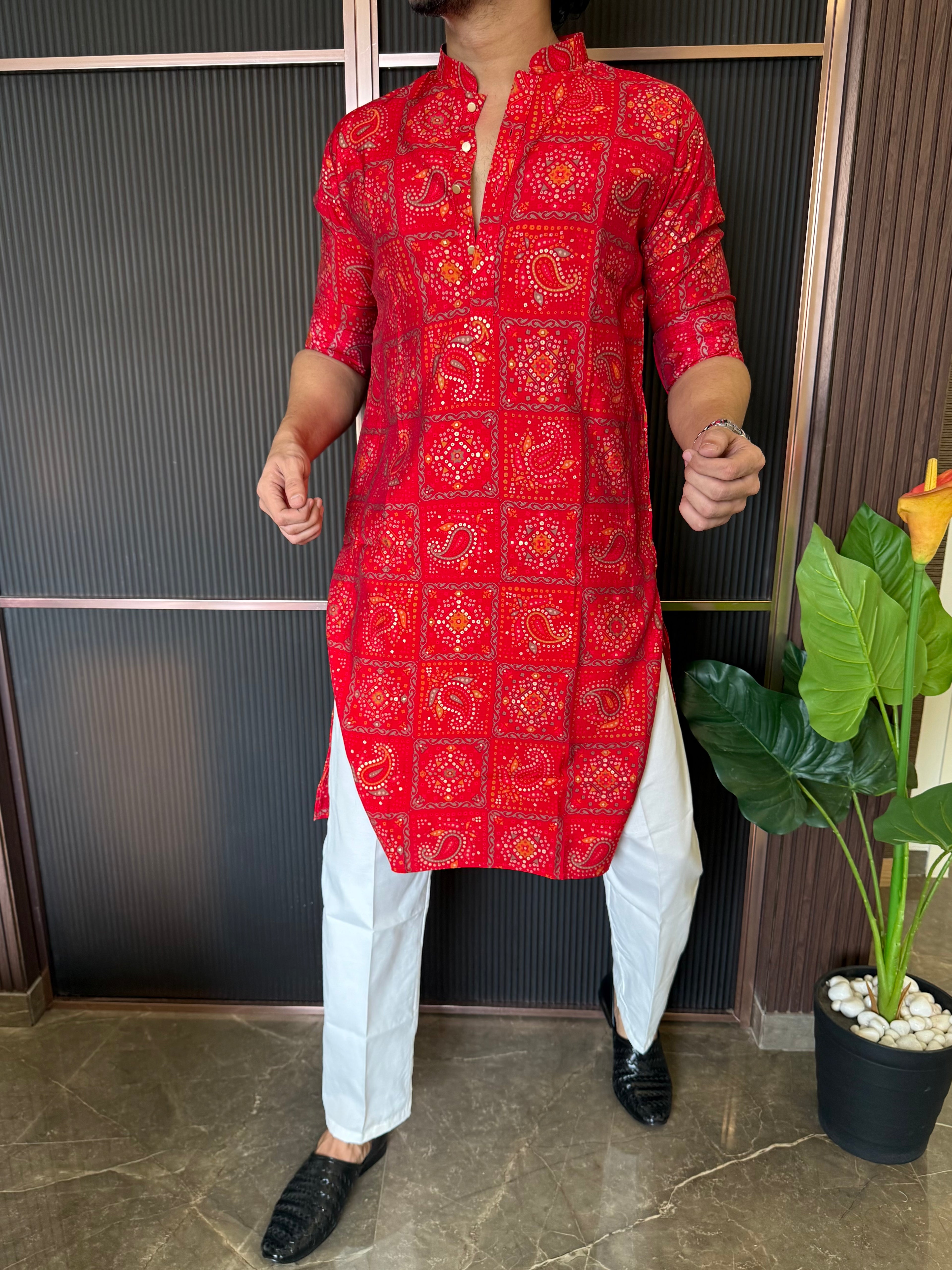 Premium Bandhani Red  kurta