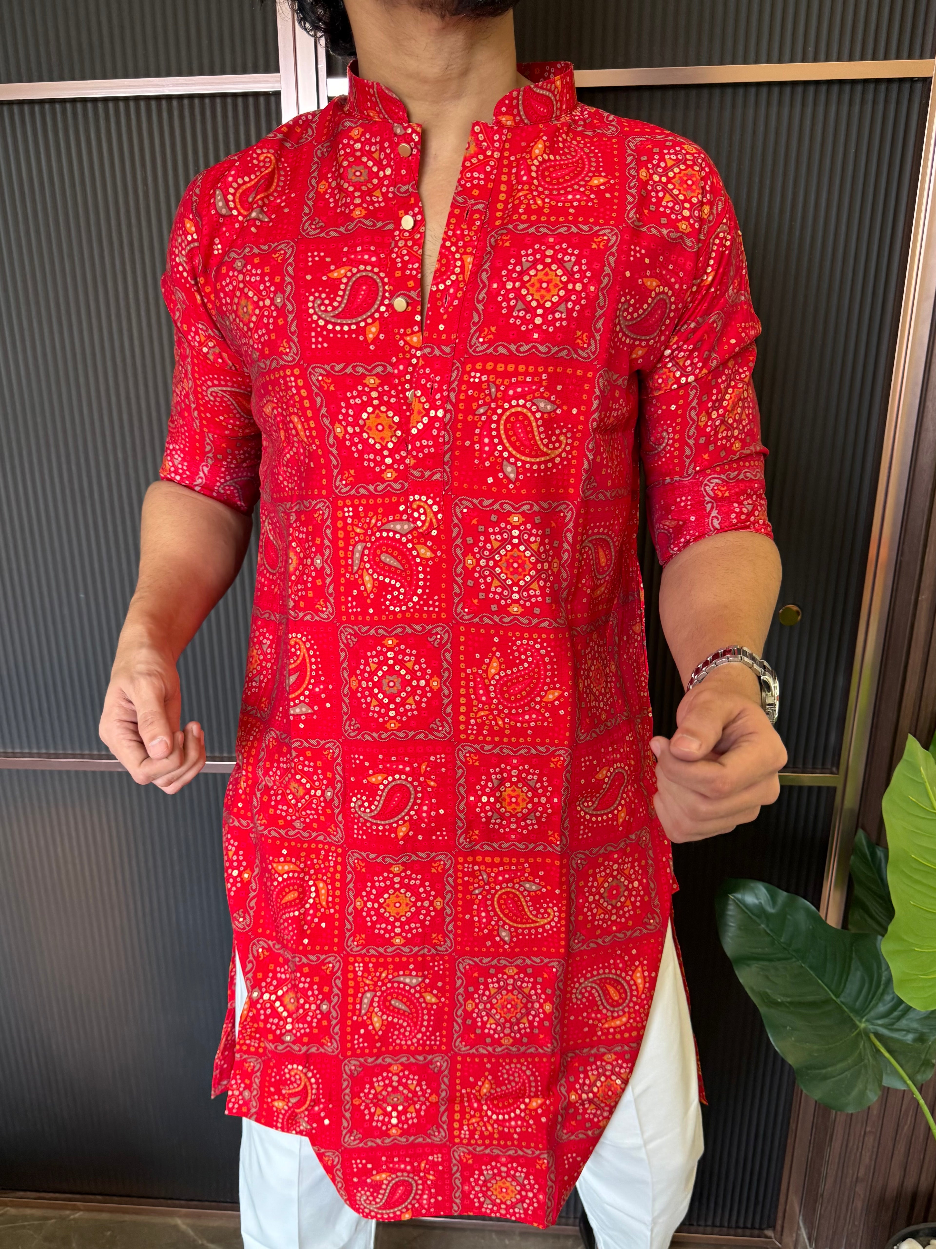 Premium Bandhani Red  kurta