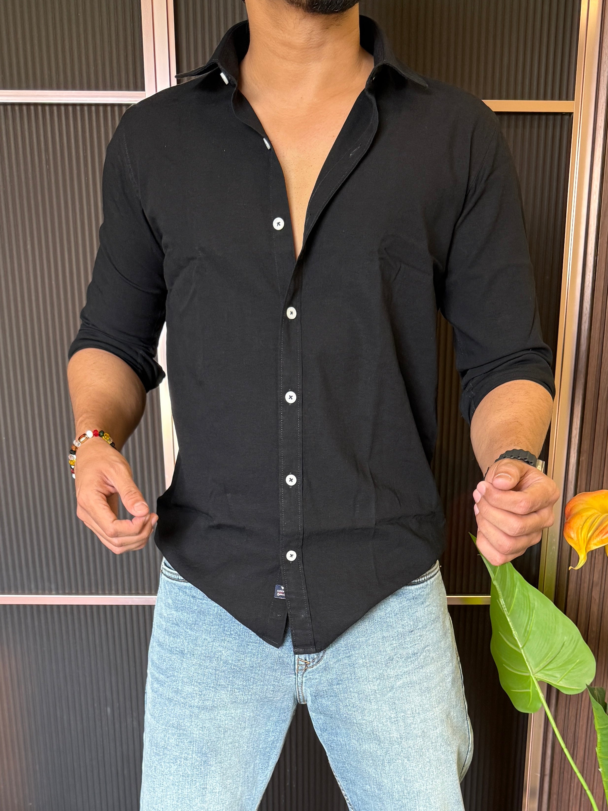 Oxford Linen Black Fullsleeve Shirt