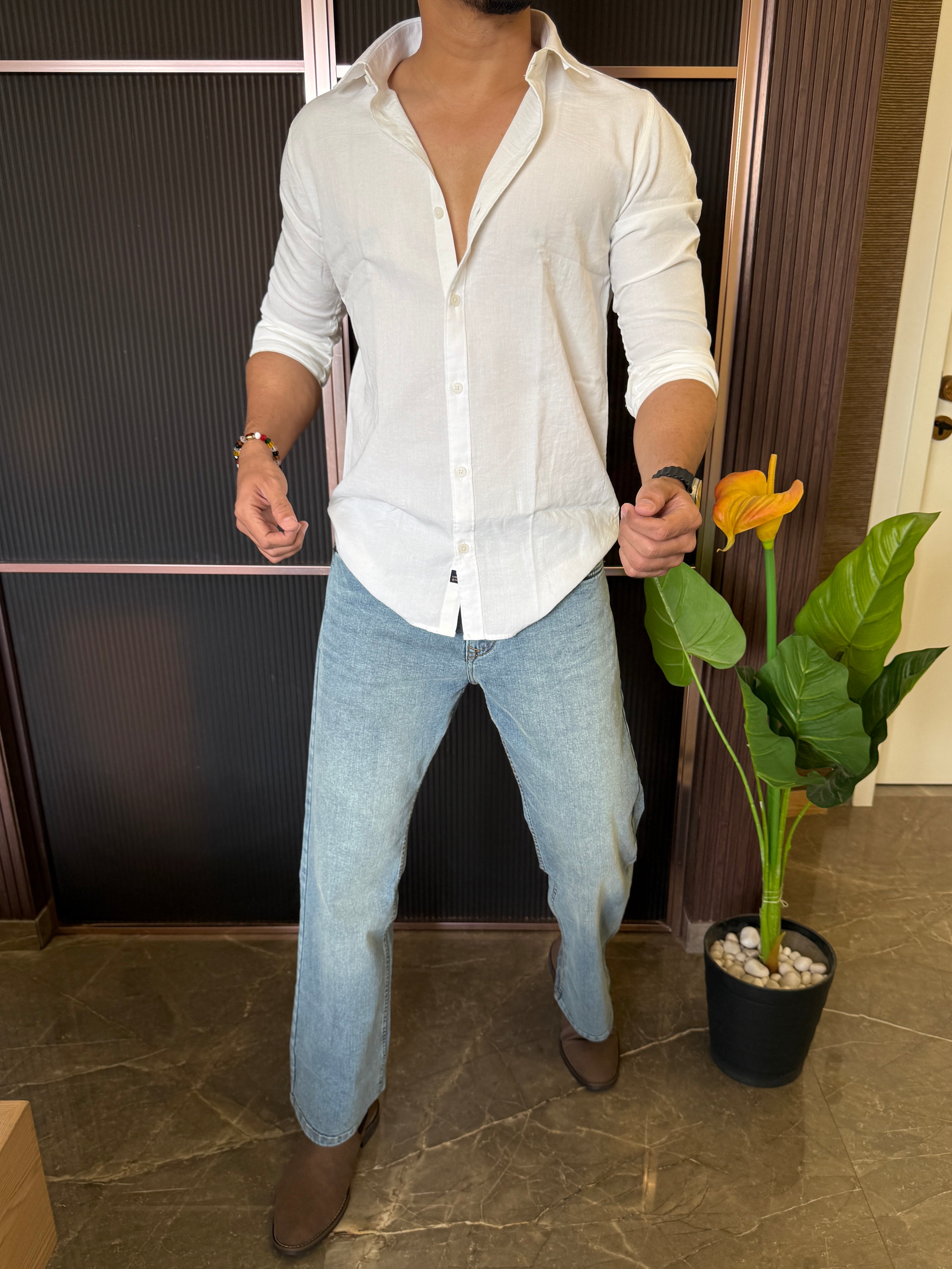 Oxford Linen White Fullsleeve Shirt