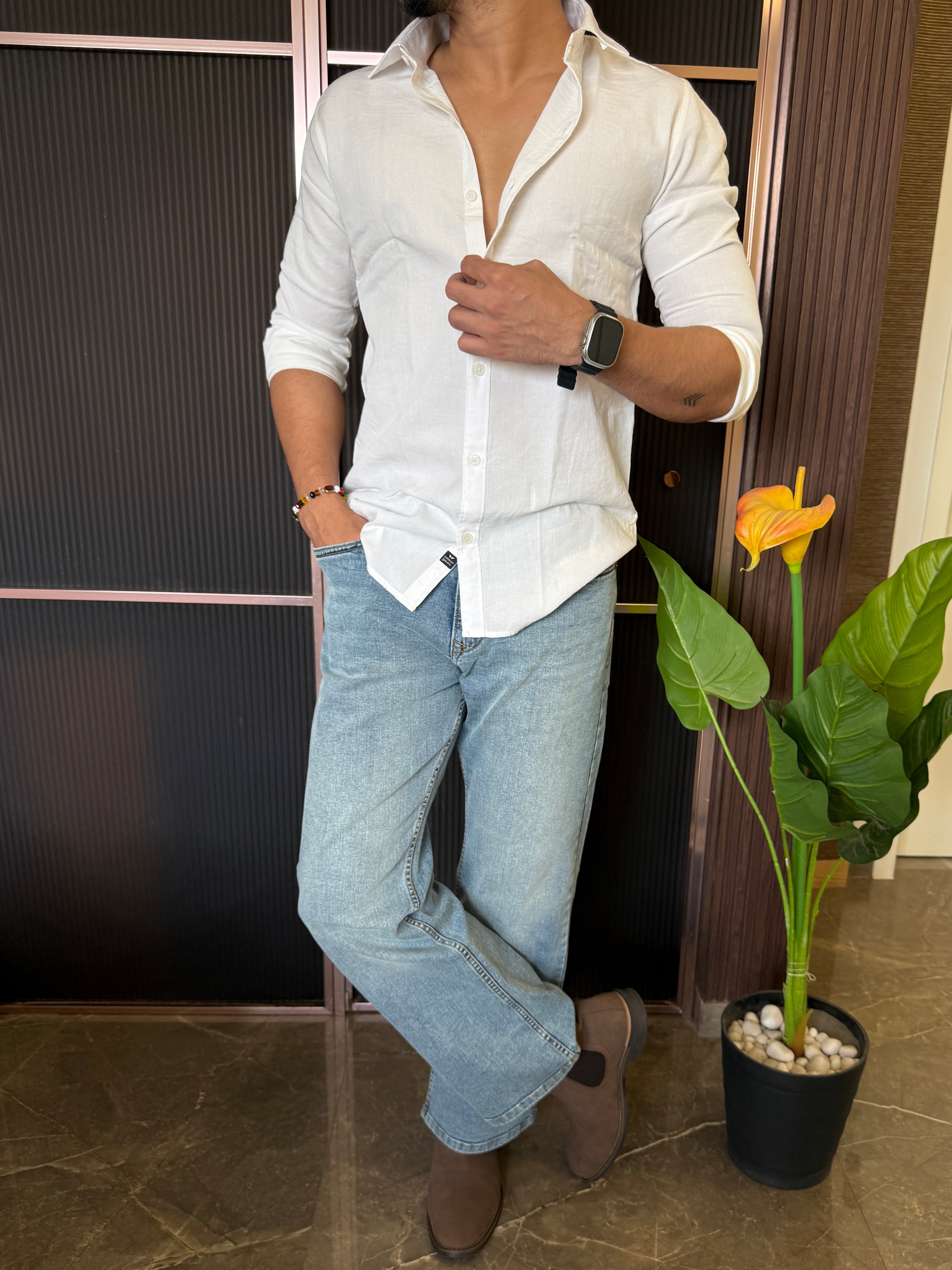 Oxford Linen White Fullsleeve Shirt