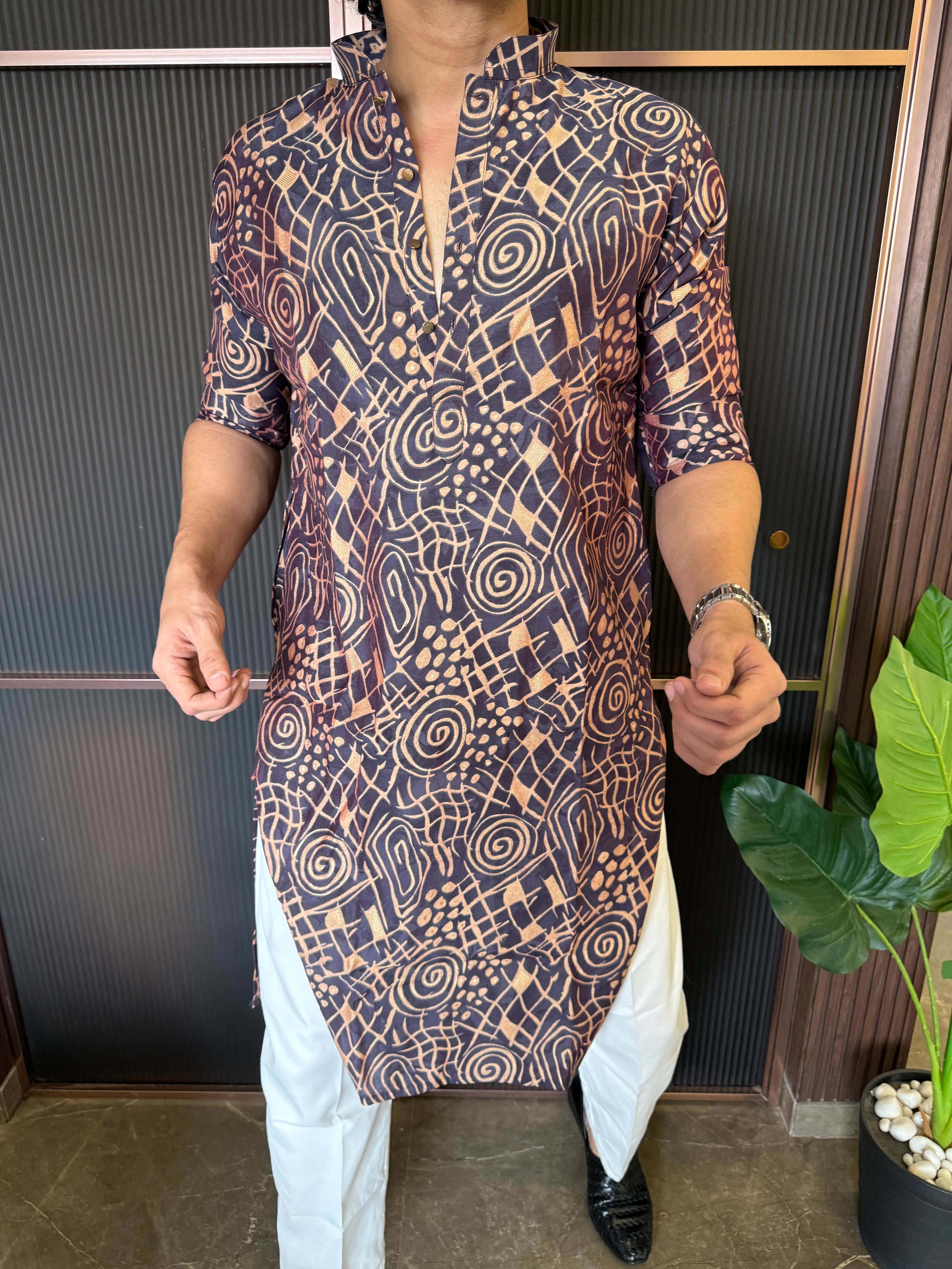 Premium Golden Printe kurta