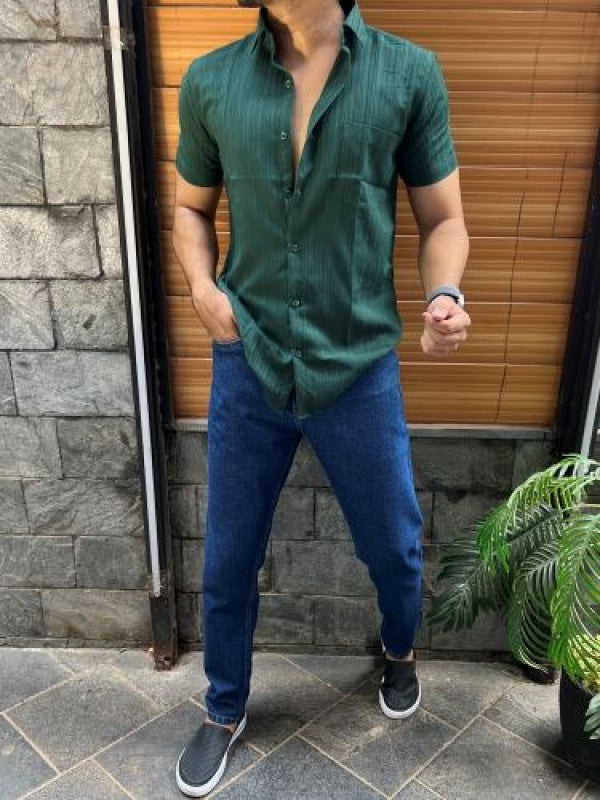 Imported Texture Green Half sleeves Shirt