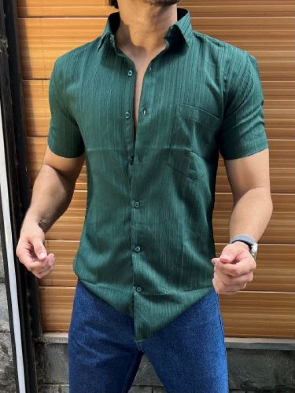 Imported Texture Green Half sleeves Shirt