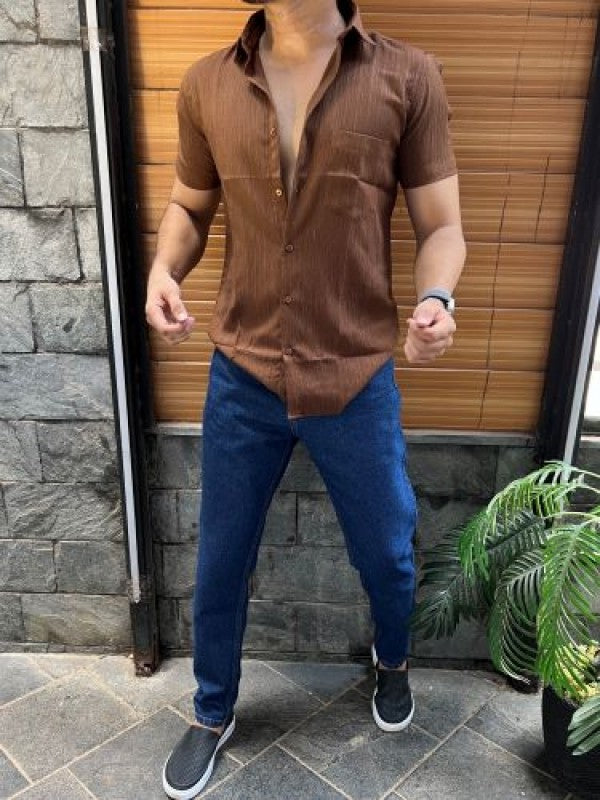 Imported Texture Brown Half sleeves Shirt