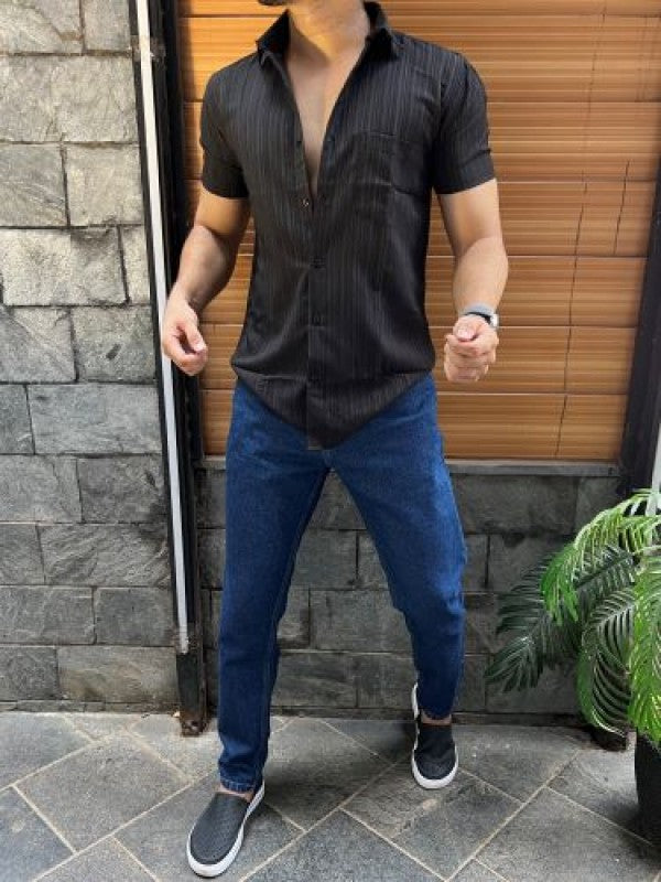Imported Texture Black Half sleeves Shirt