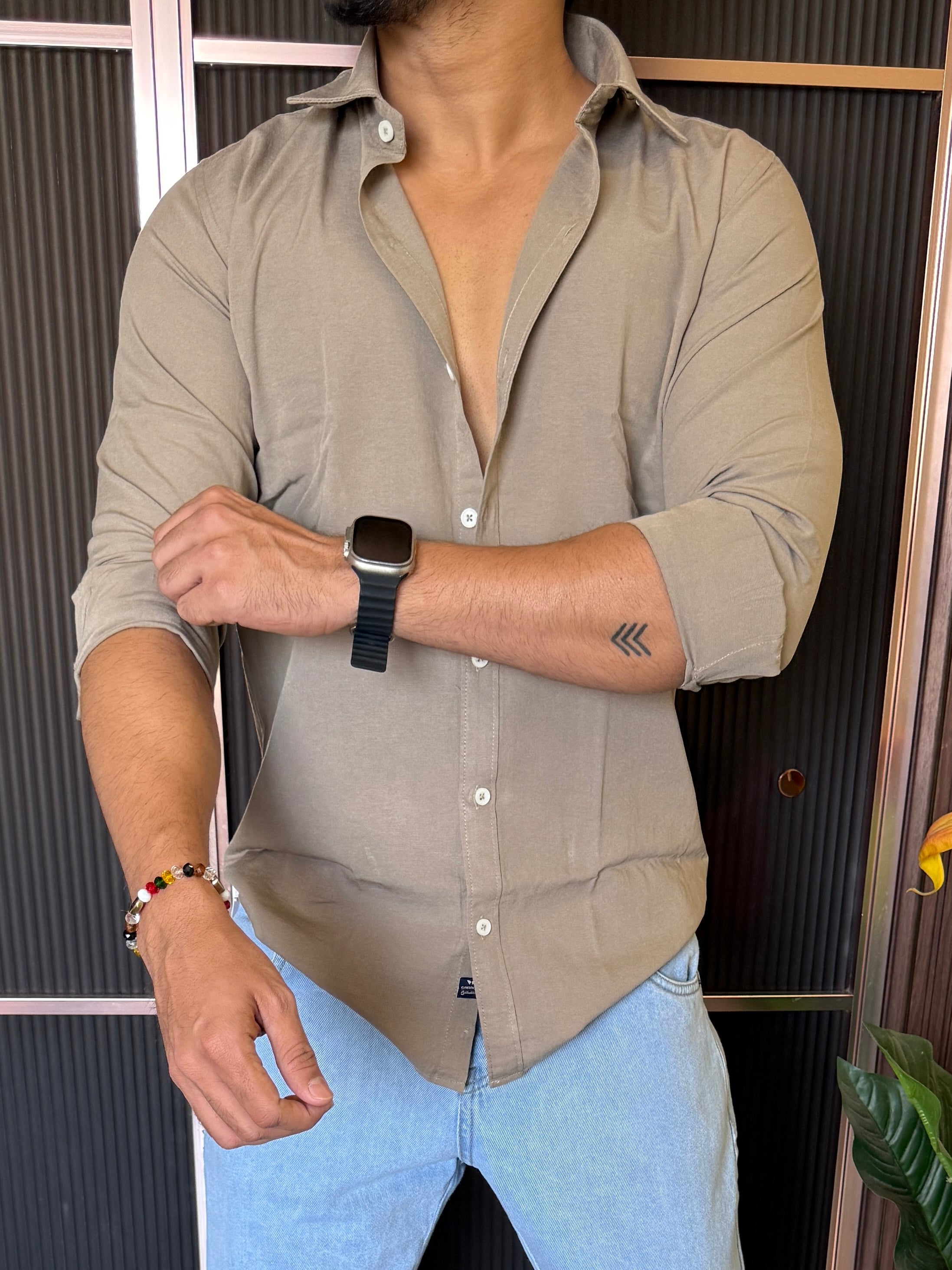 Oxford Linen Beige Fullsleeve Shirt