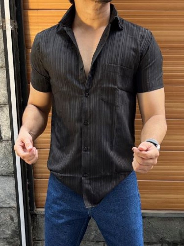 Imported Texture Black Half sleeves Shirt
