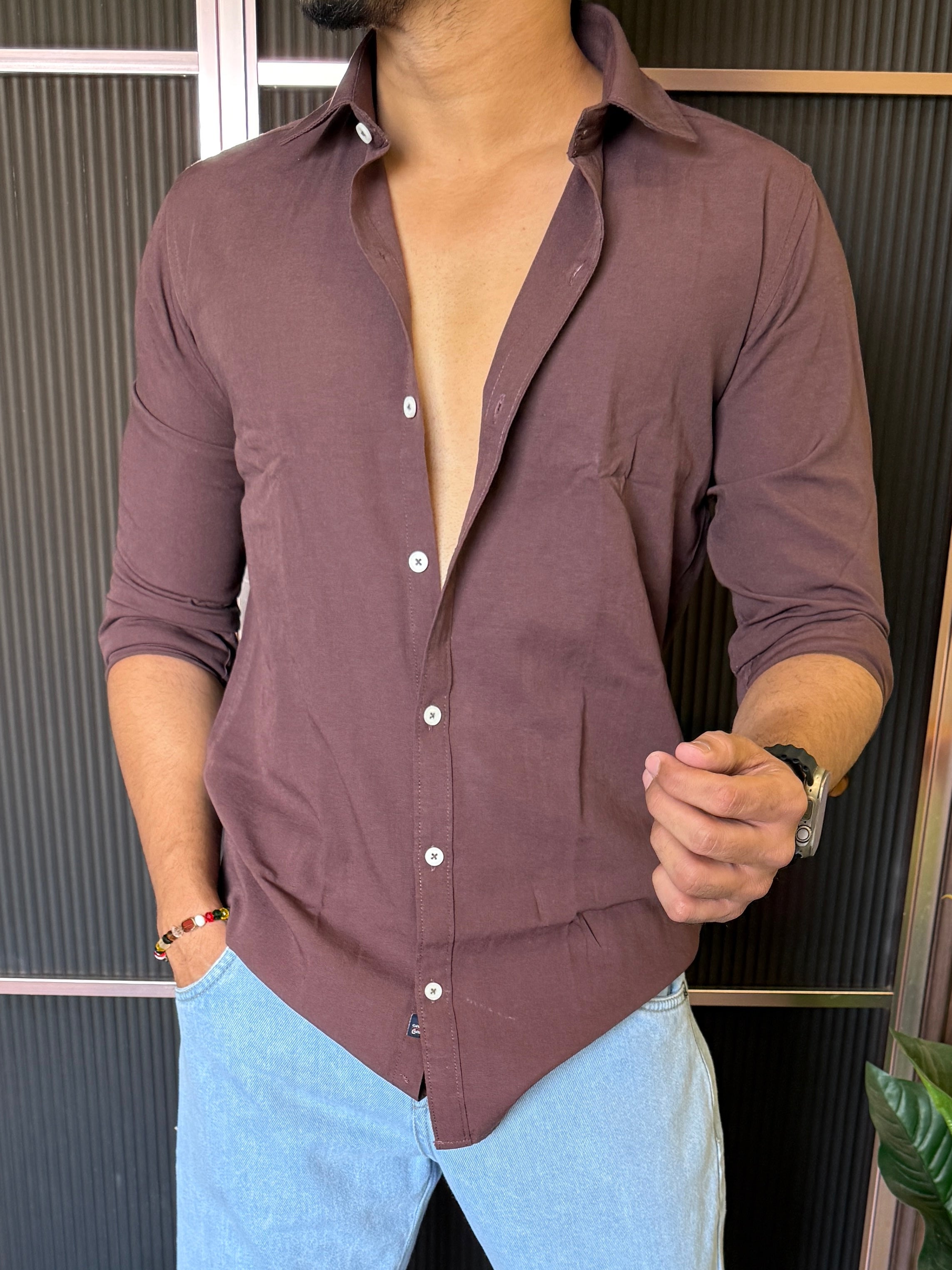 Oxford Linen Maroon Fullsleeve Shirt