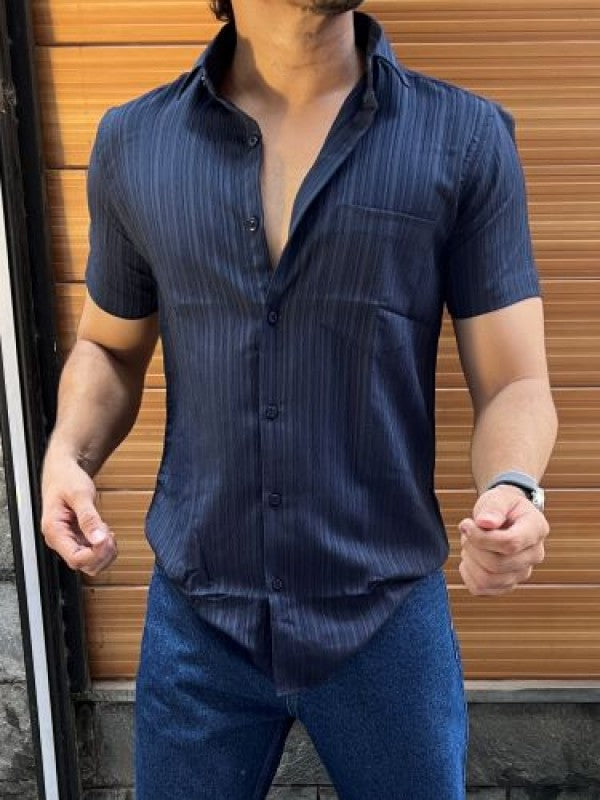 Imported Texture Navy Half sleeves Shirt