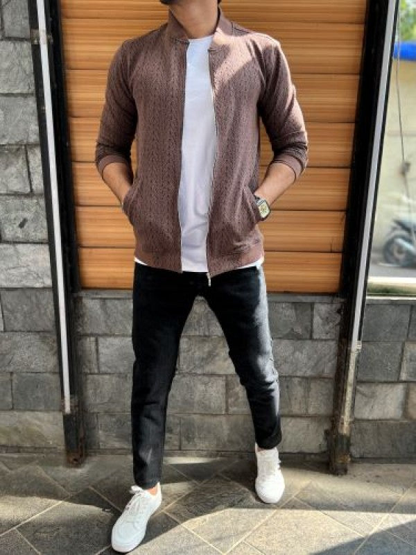 Jacquard Brown Bomber Jacket
