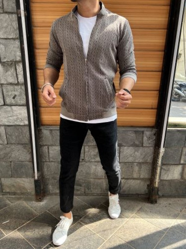 Jacquard Grey Bomber Jacket