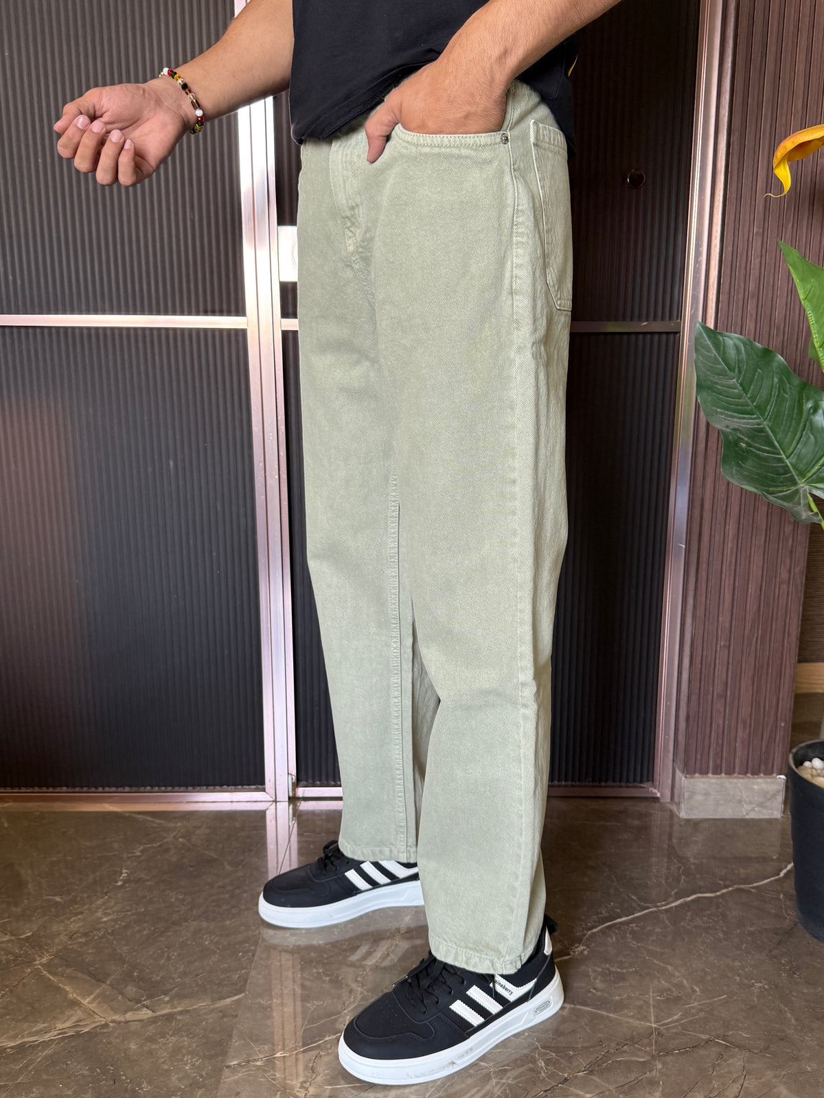 Elastic Waist Baggy Pista Jeans