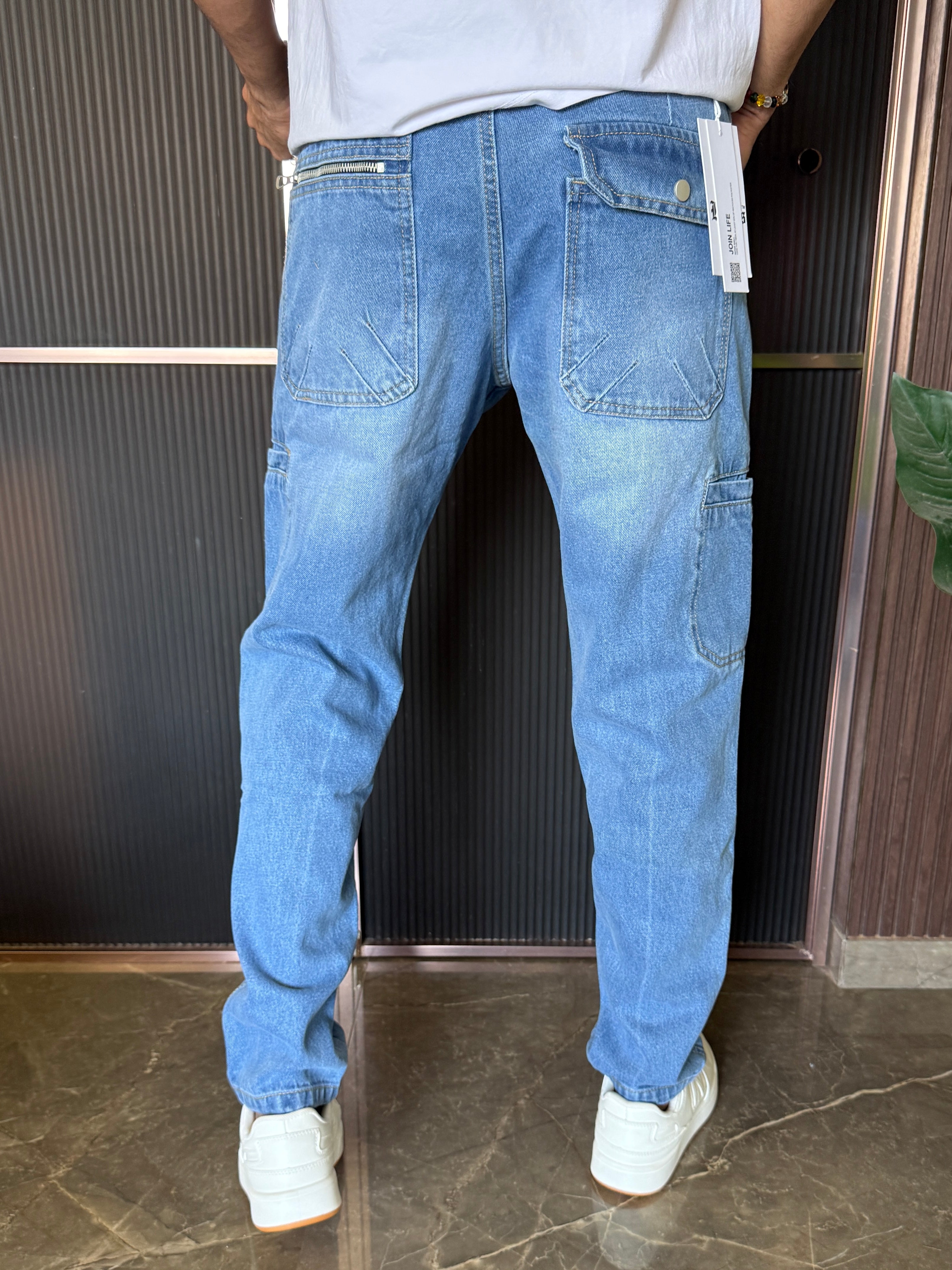 Cargo Denim Light Wash  Blue Jeans