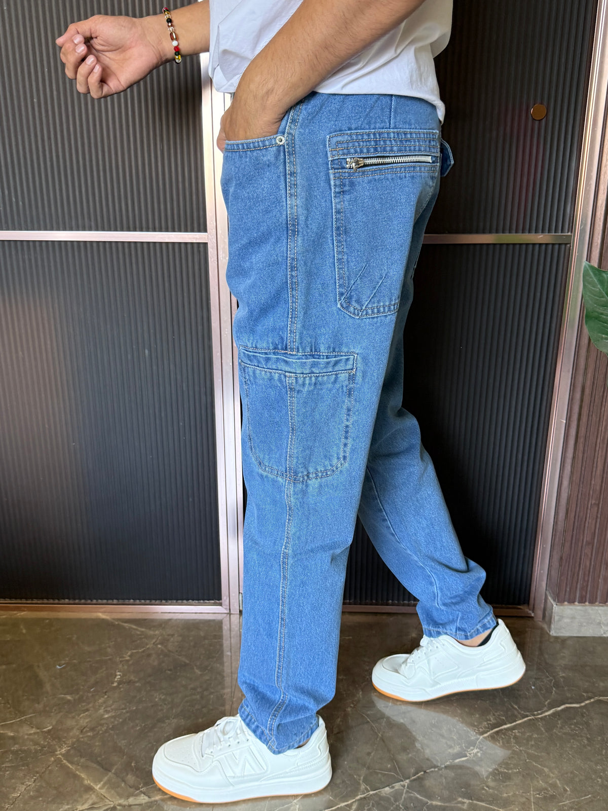Cargo Denim Light Blue Jeans