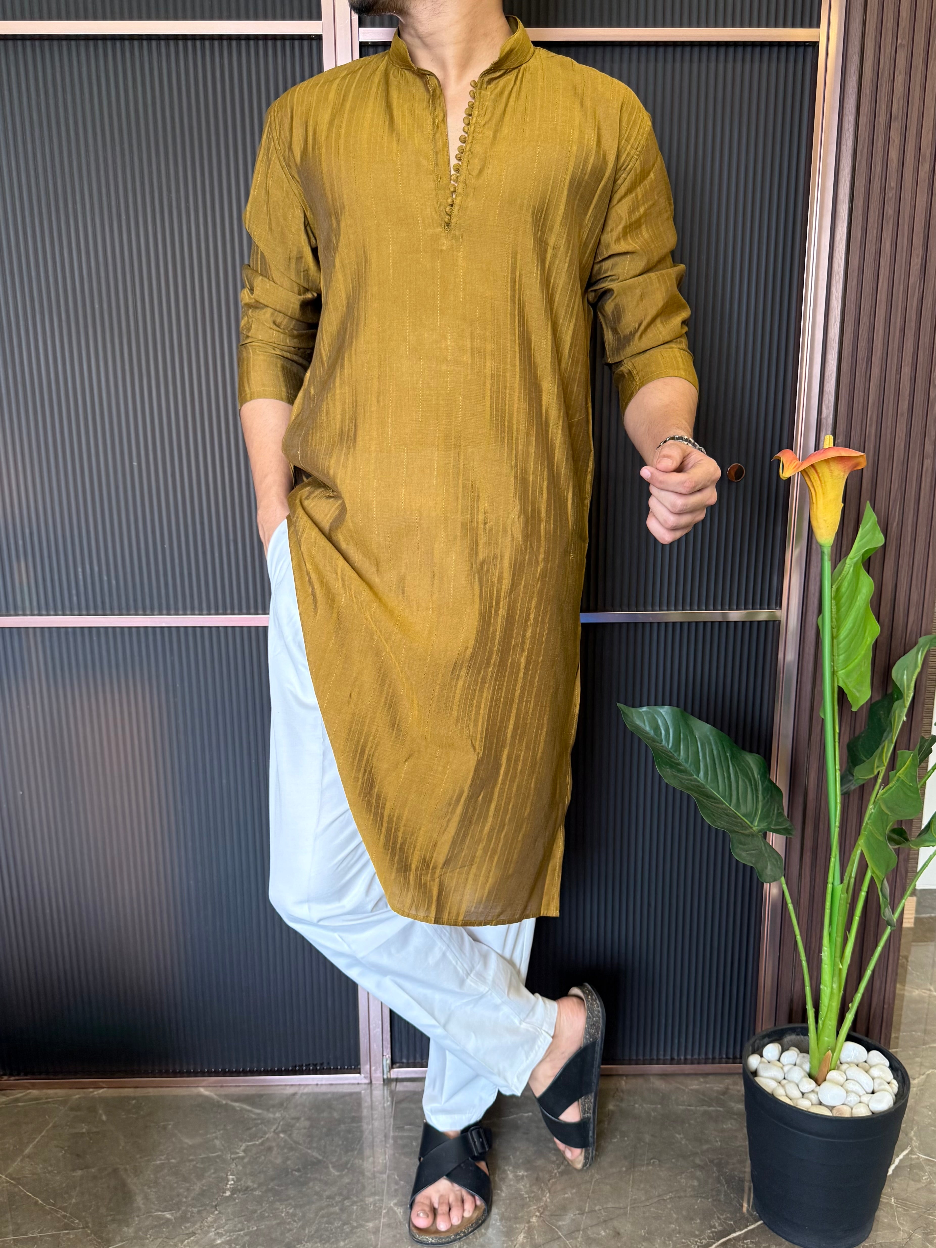 Sleek Button Detailing Mustard Kurta