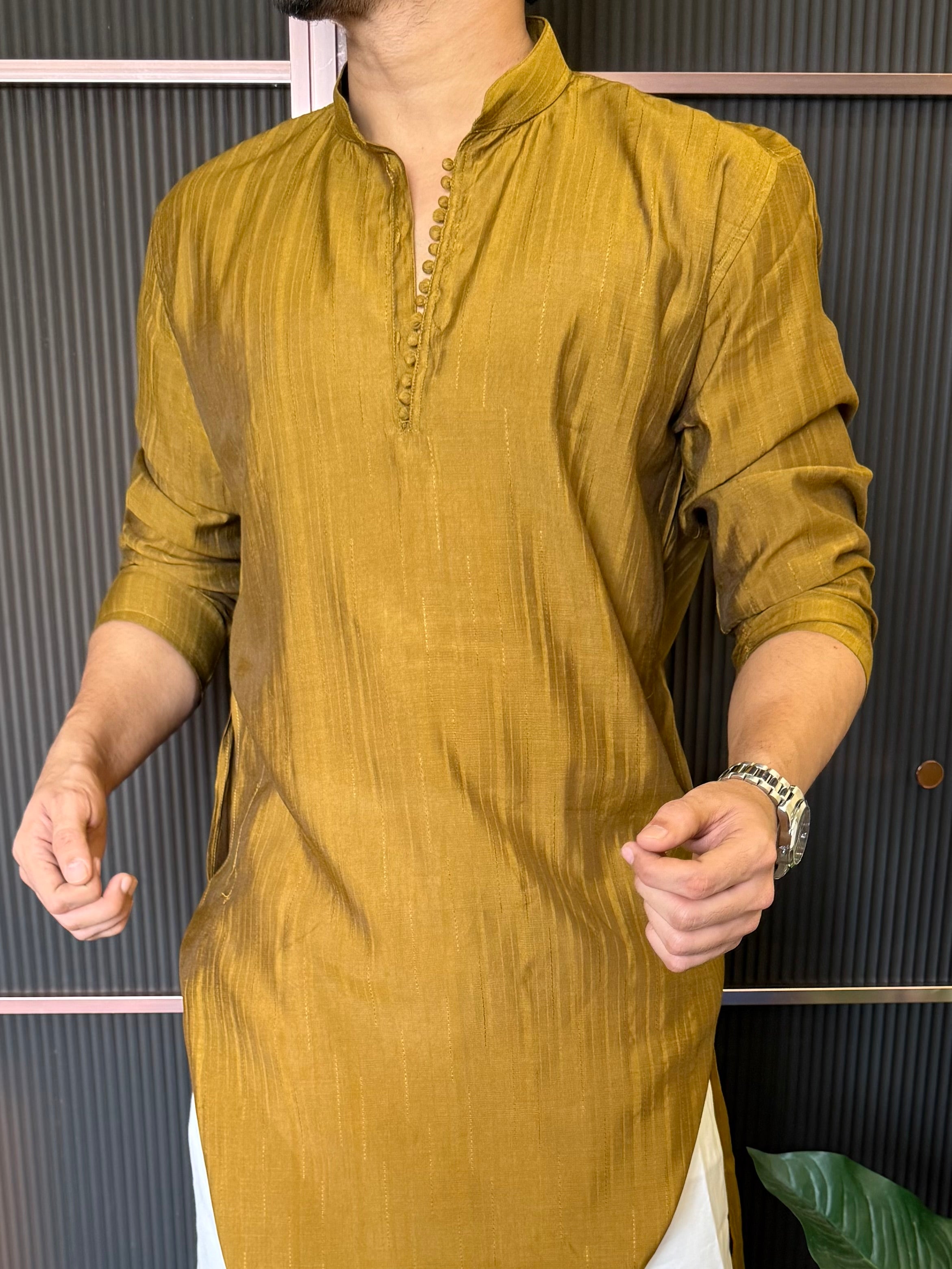 Sleek Button Detailing Mustard Kurta