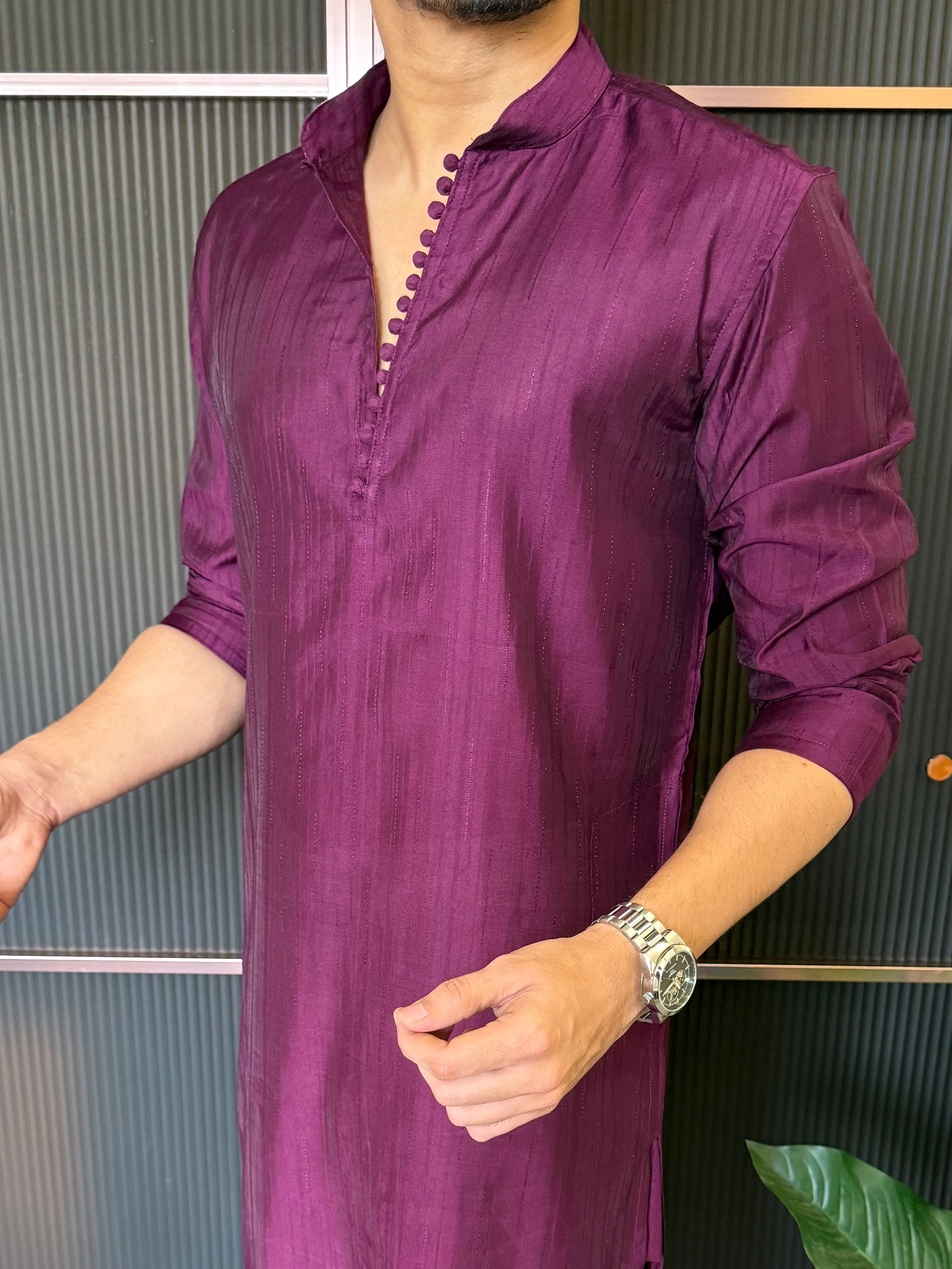 Sleek Button Detailing Bottle Wine Kurta