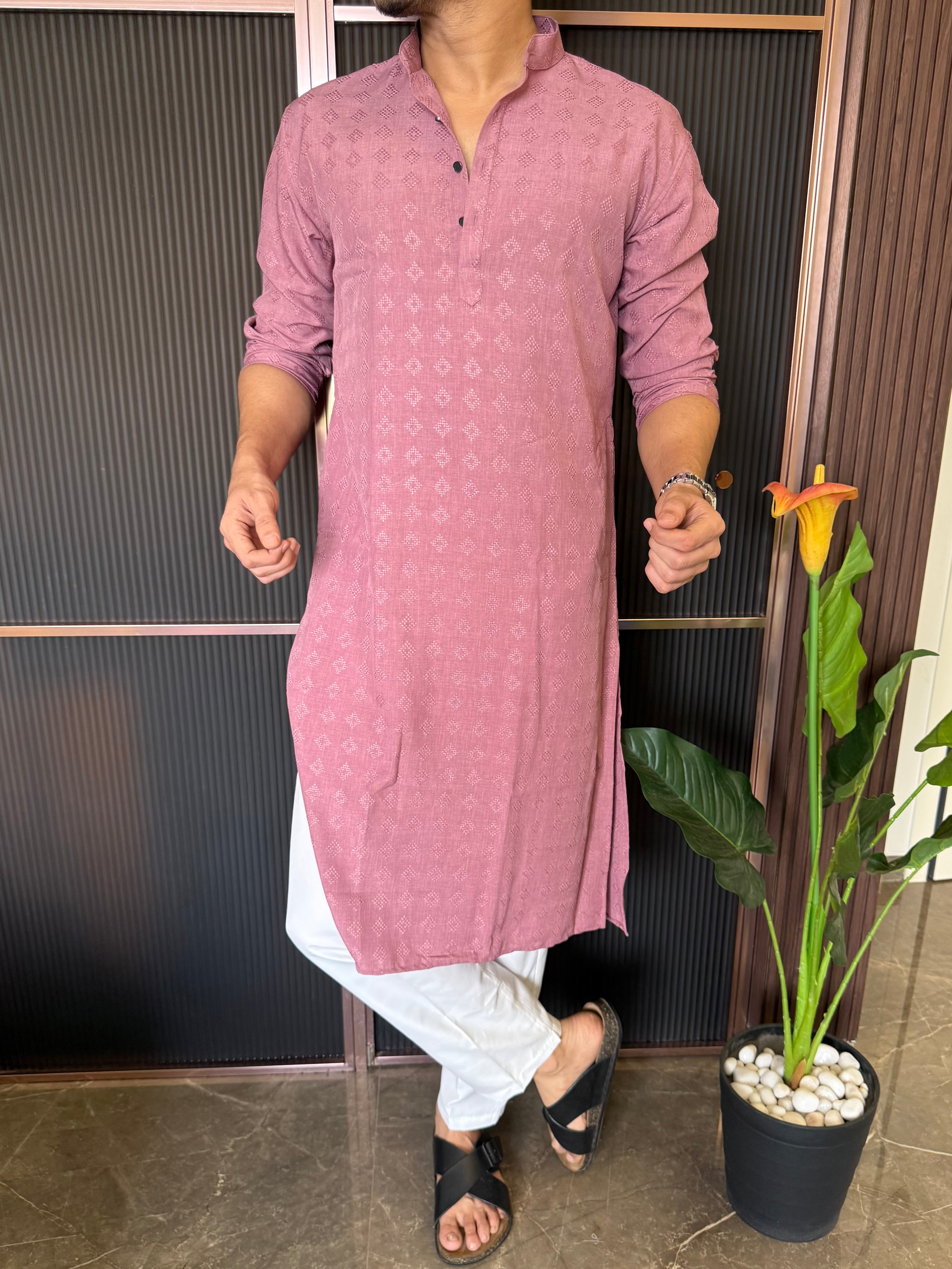 Self Print Peach Long Kurta