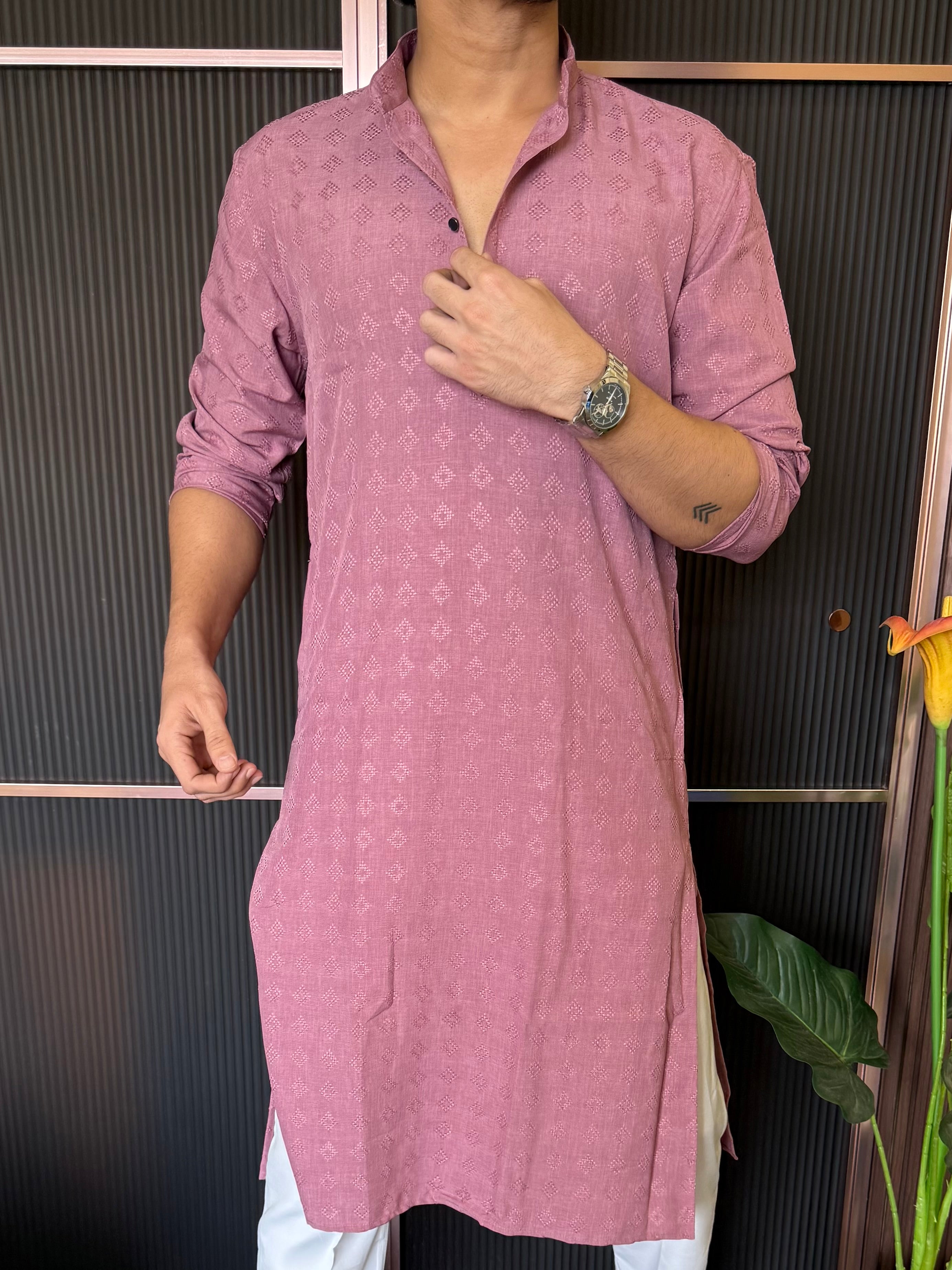 Self Print Peach Long Kurta