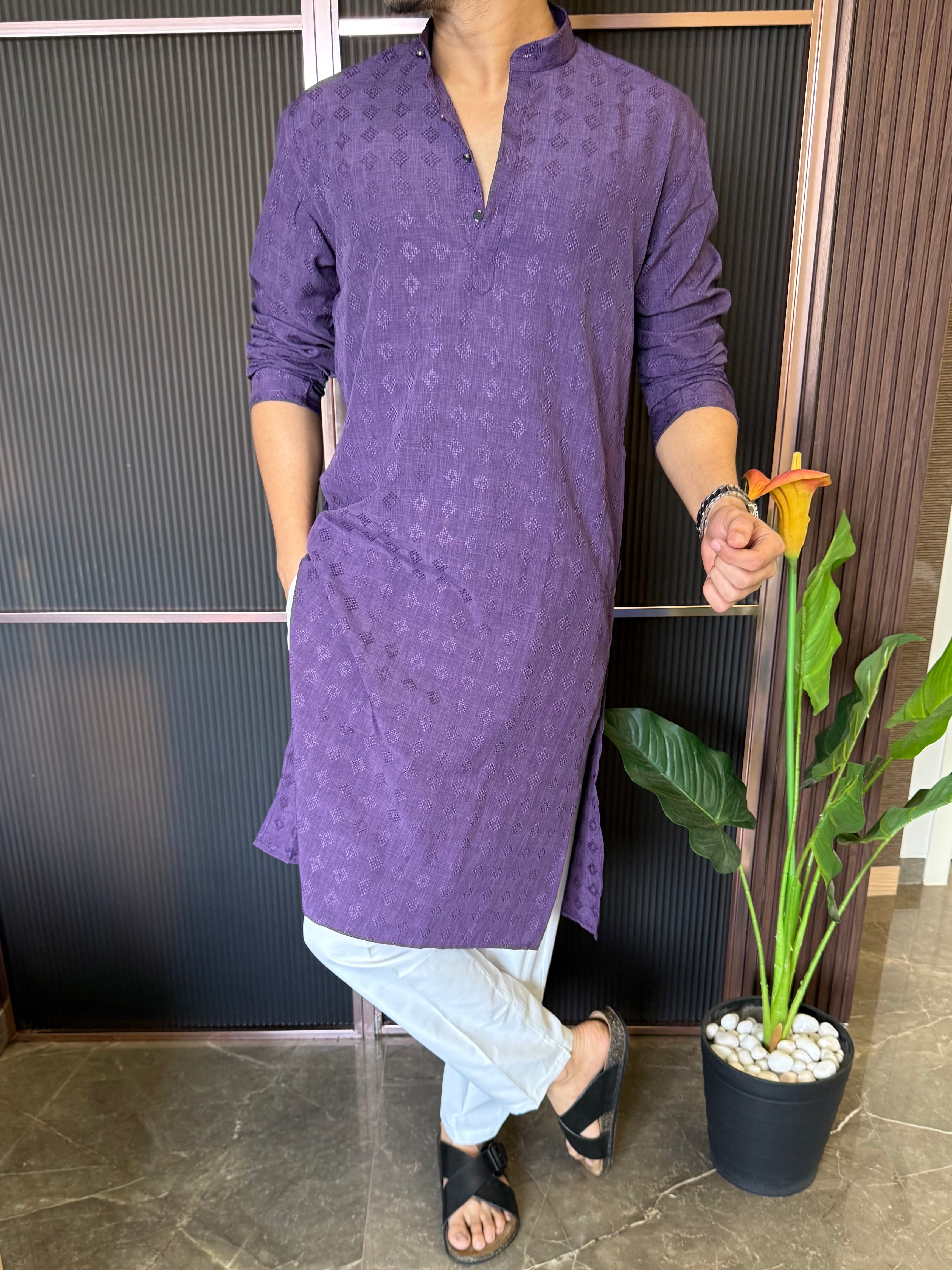 Self Print Lavender Long Kurta