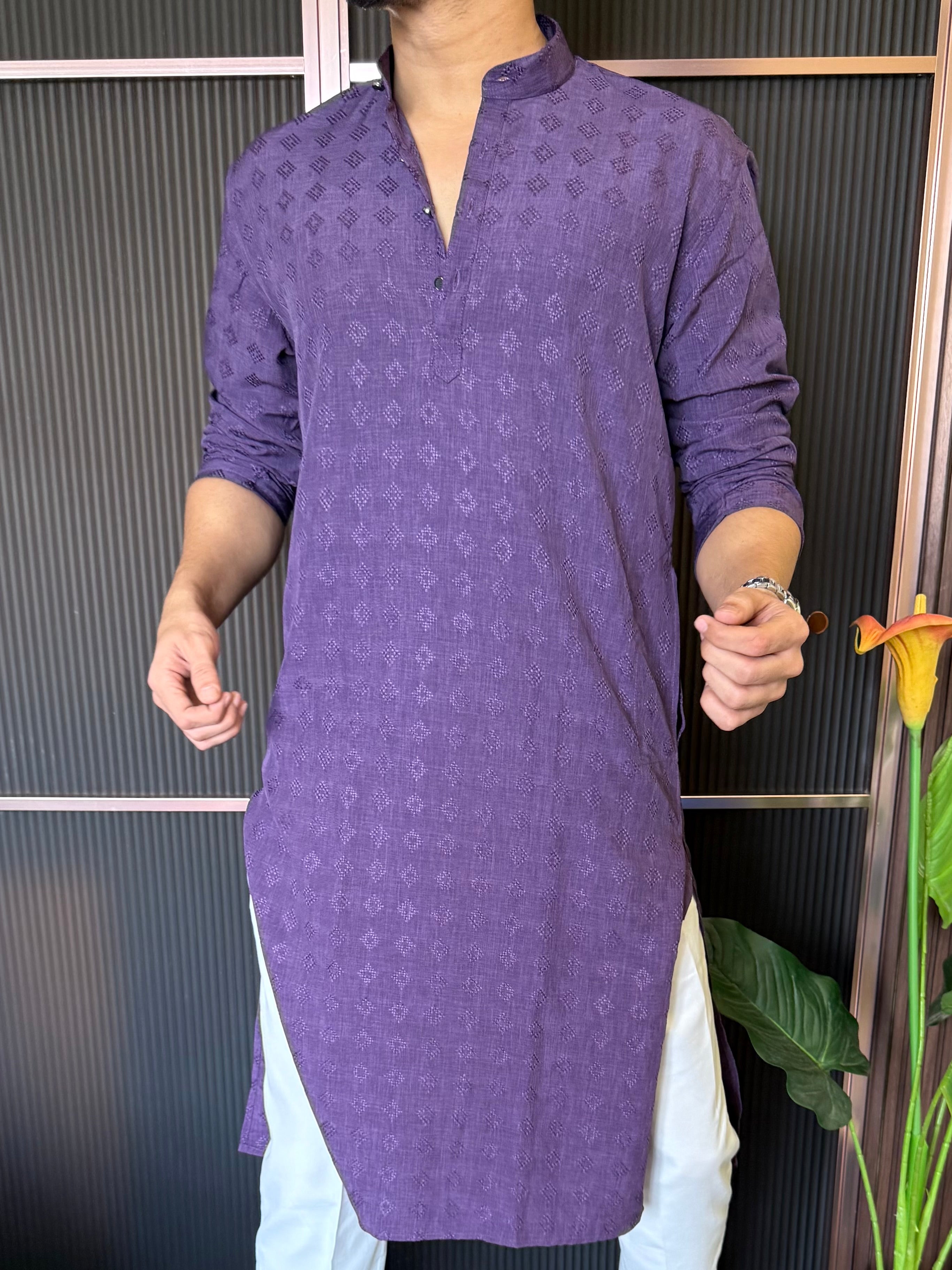 Self Print Lavender Long Kurta