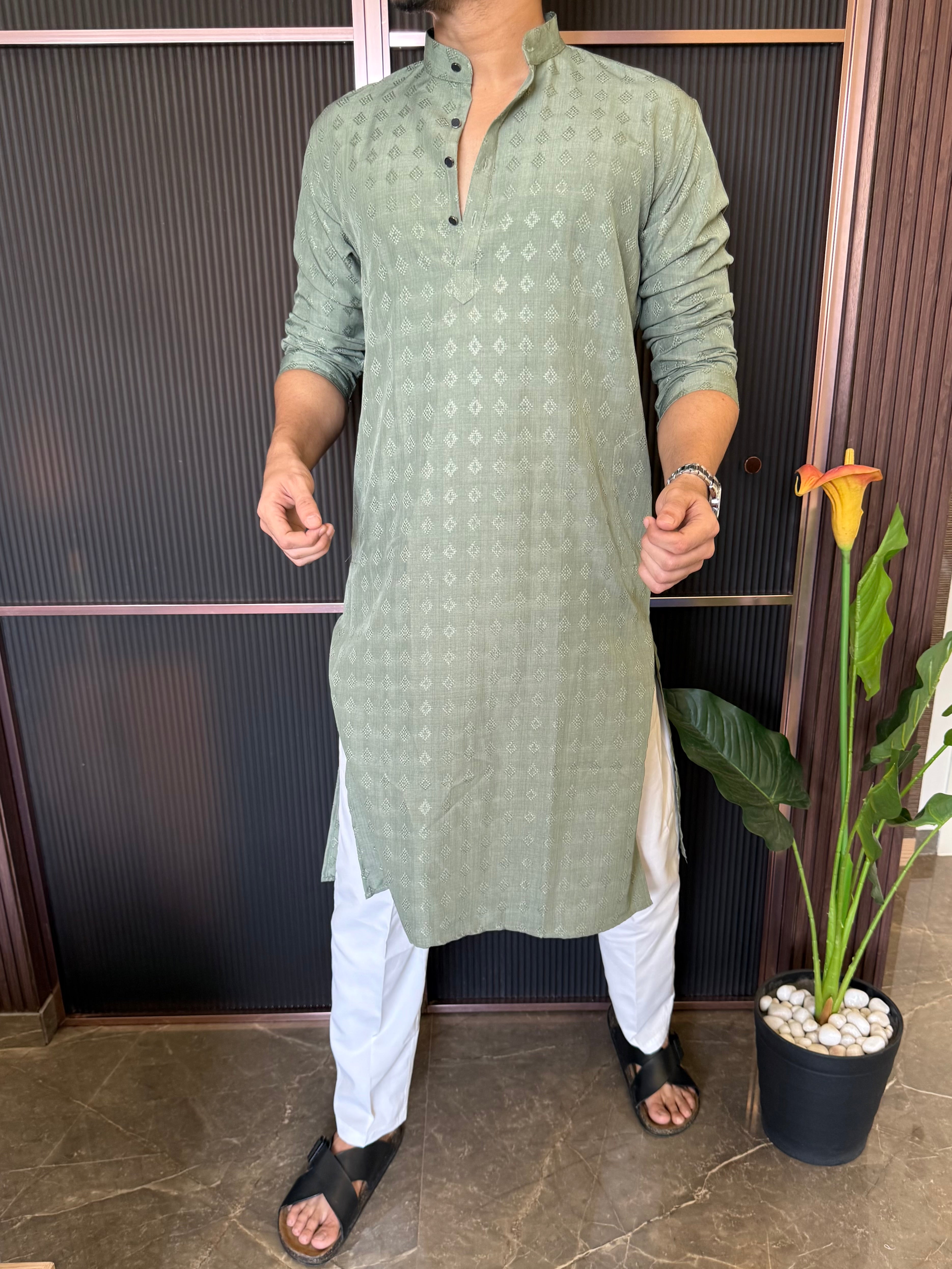 Self Print Pista Long Kurta