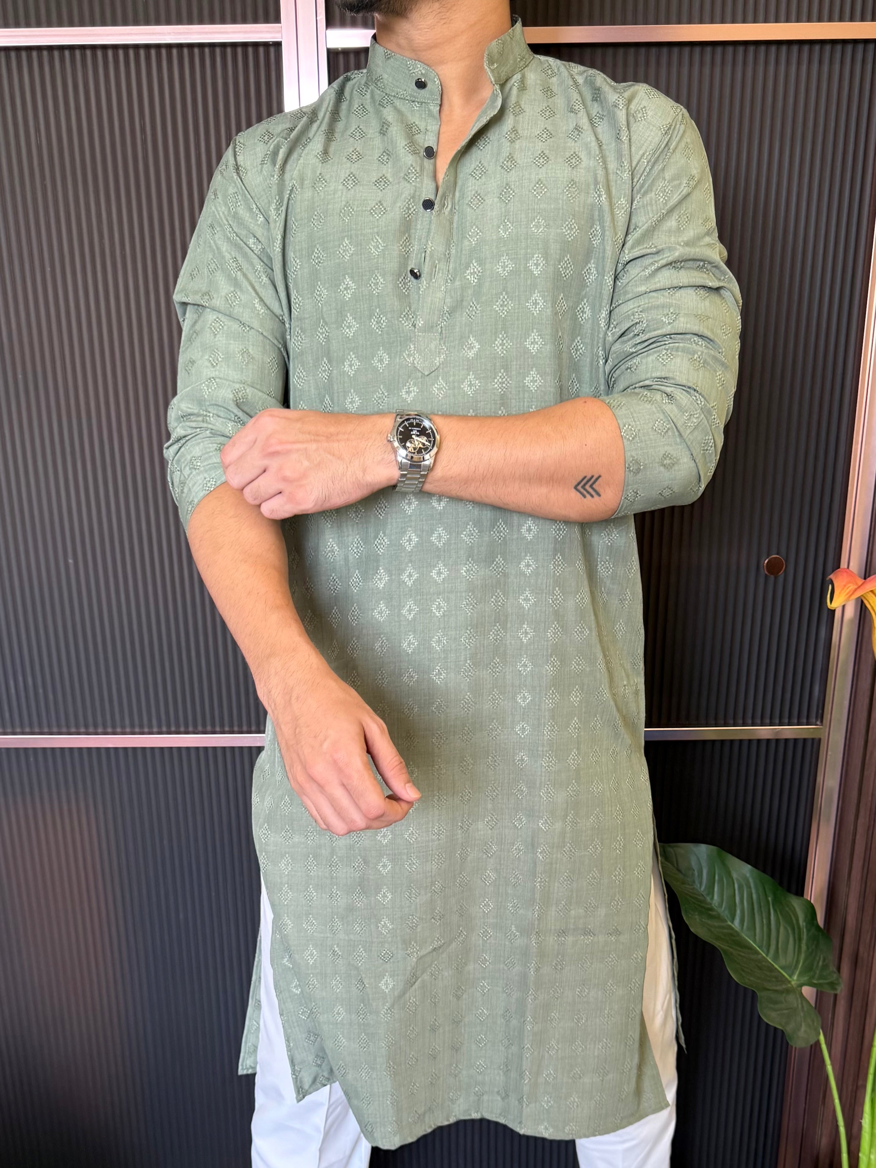 Self Print Pista Long Kurta