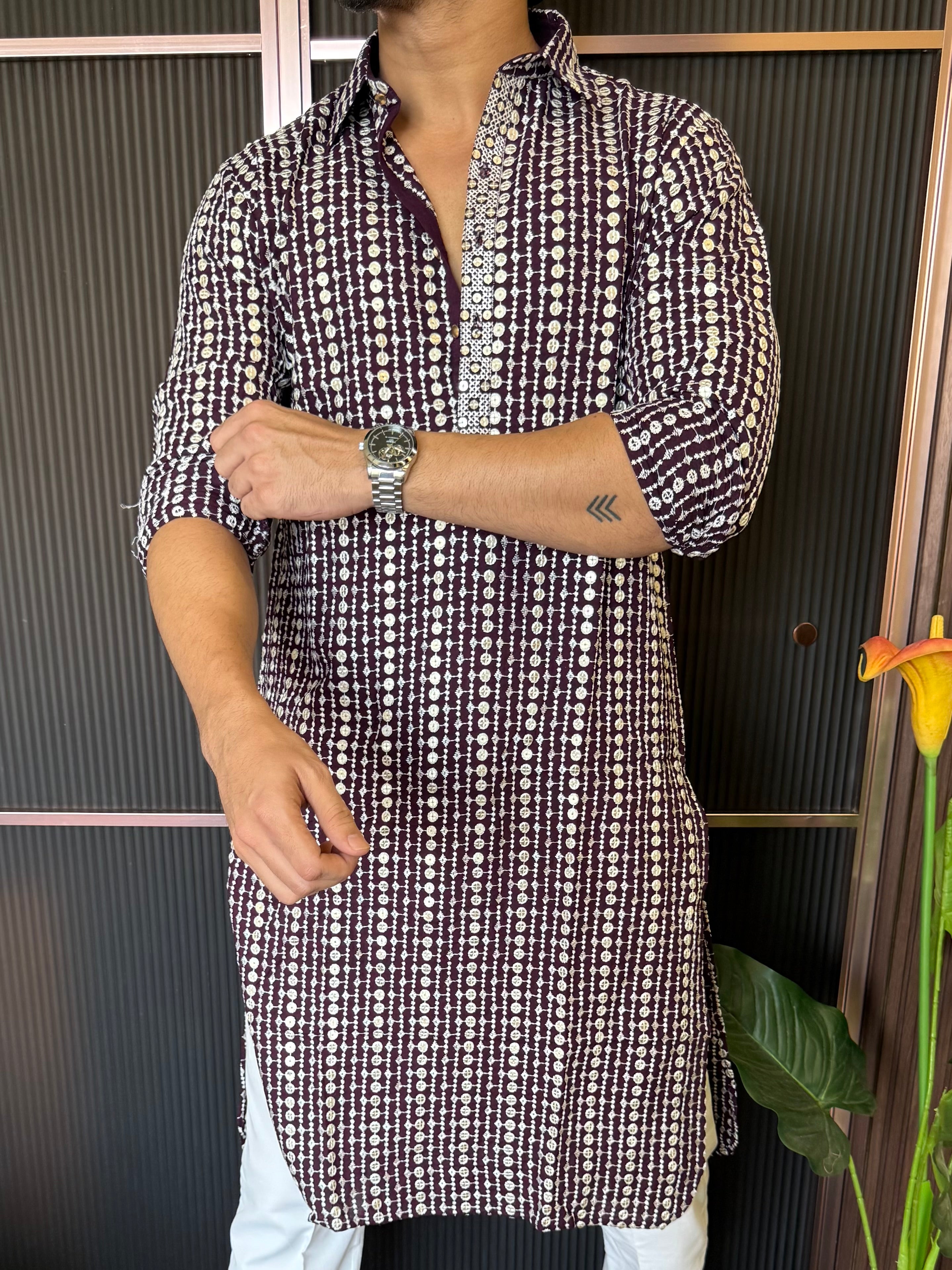 Heavy Work Maroon Kurta