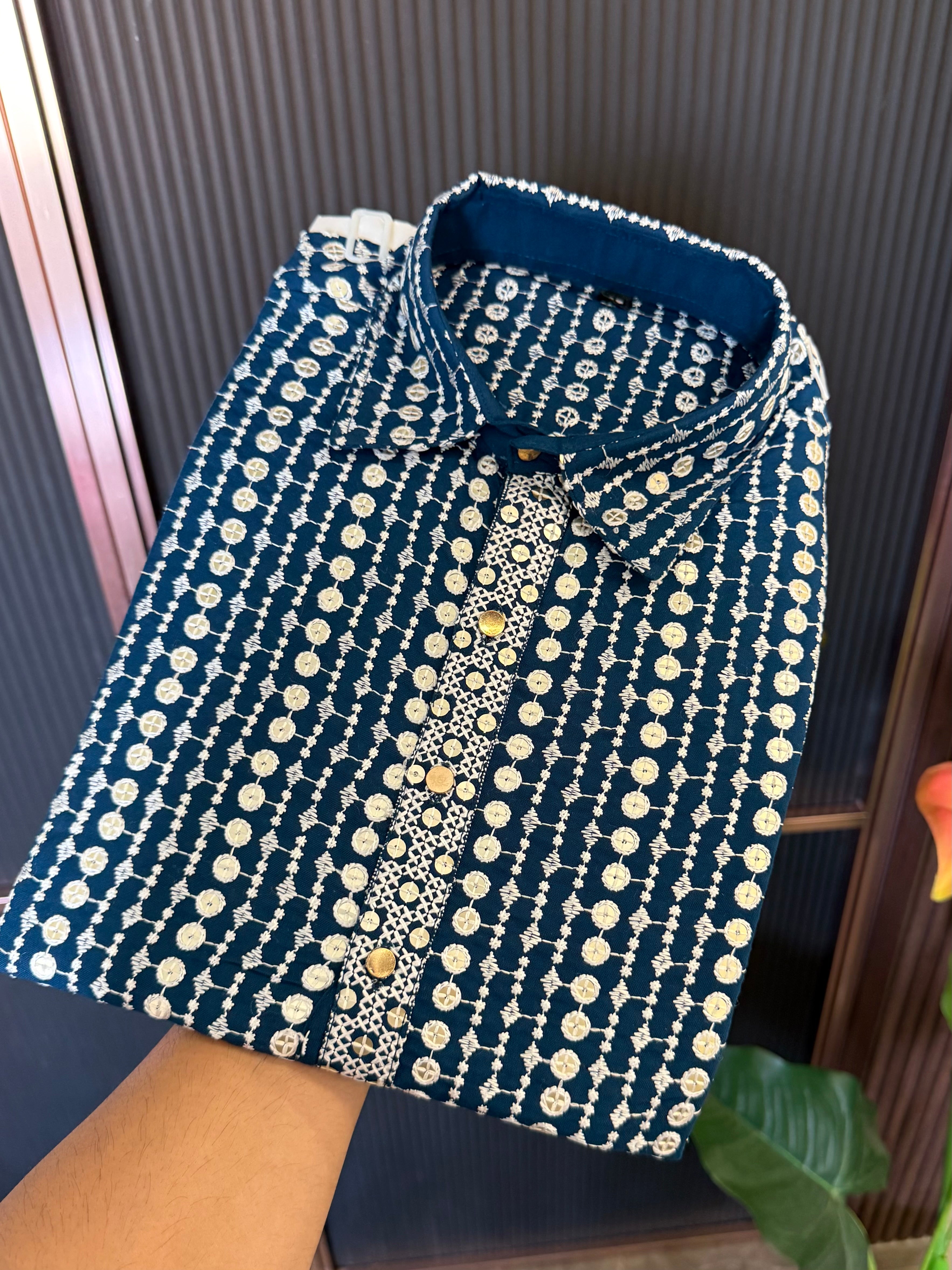 Heavy Work Blue Kurta