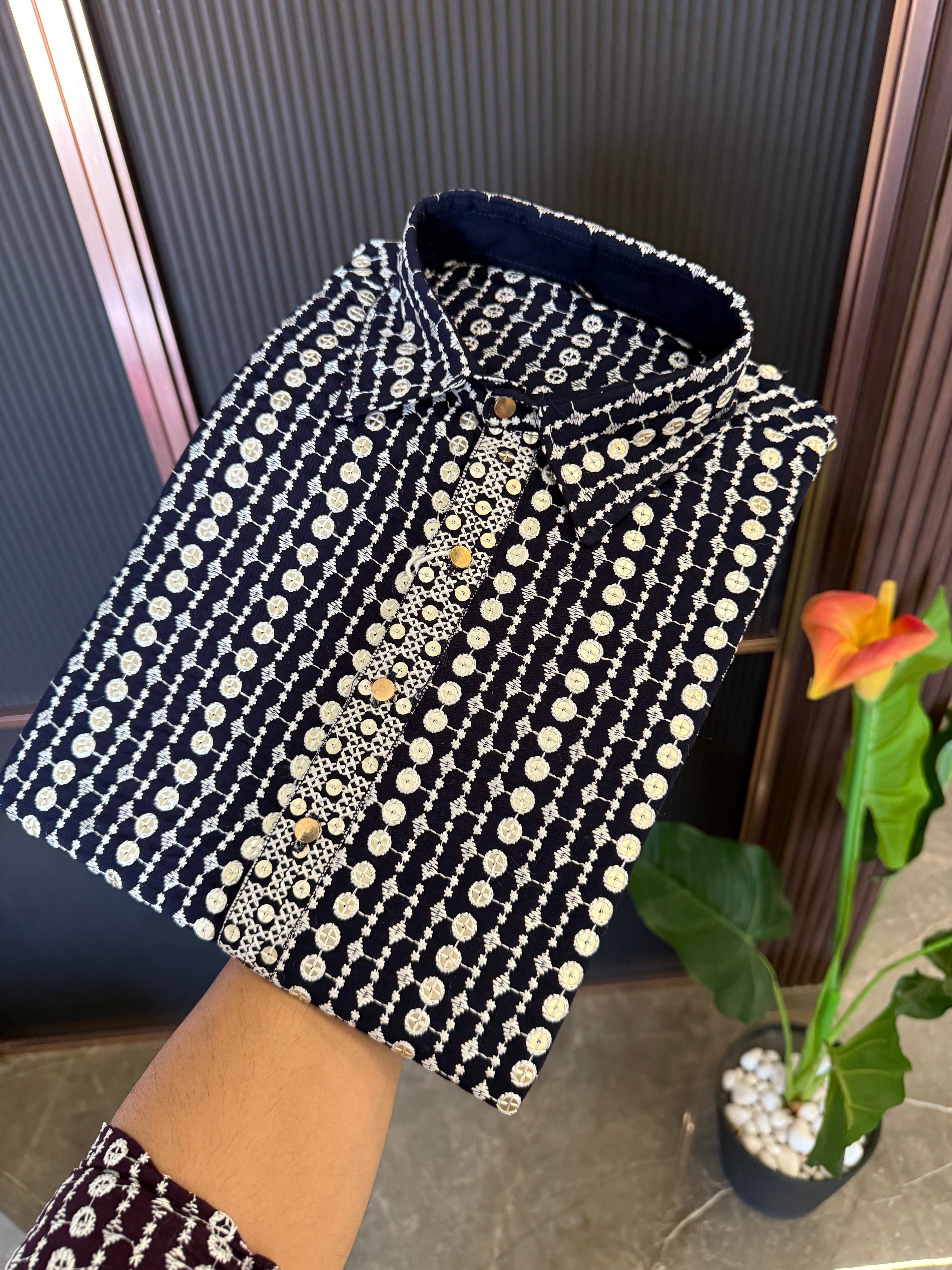 Heavy Work Navy Kurta