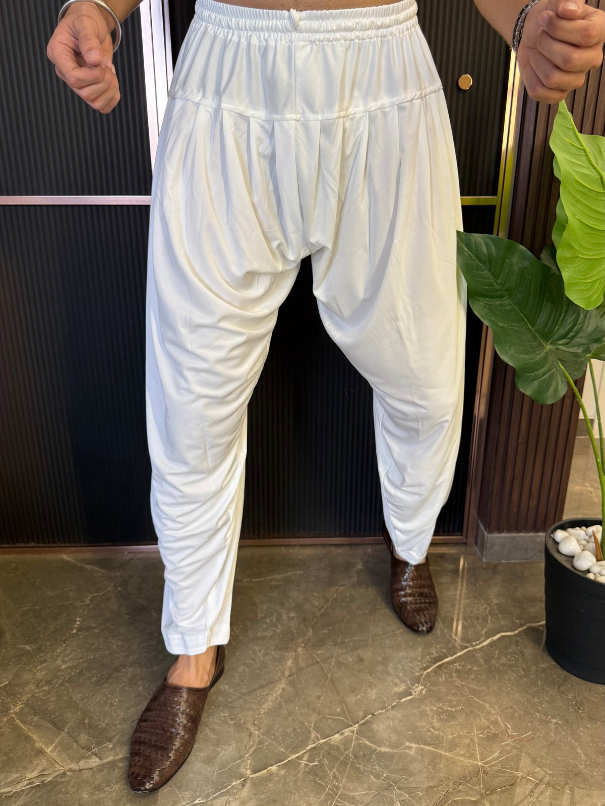 Stretchable Lycra White Salwar For Mens