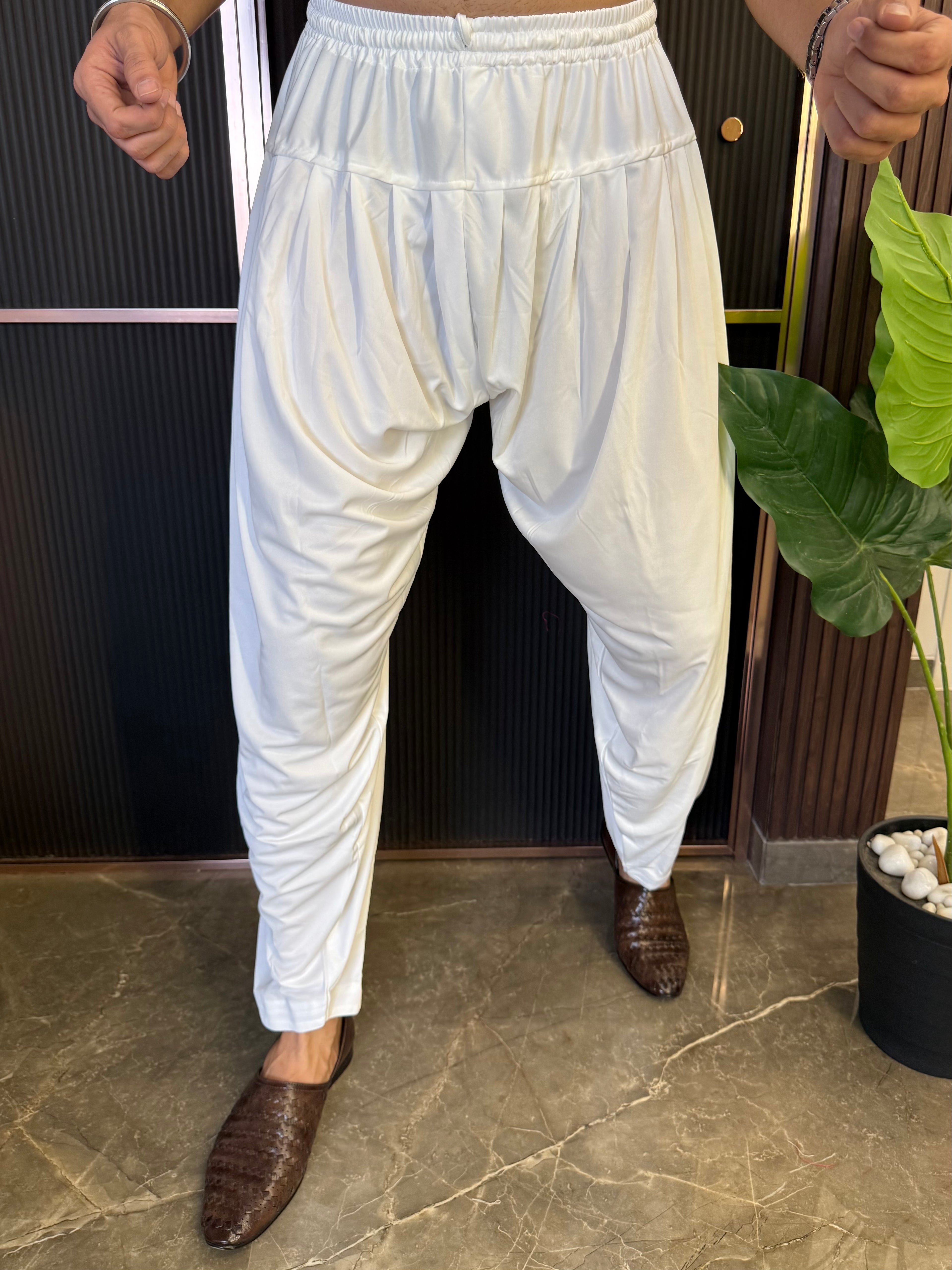 Stretchable Lycra White Salwar For Mens