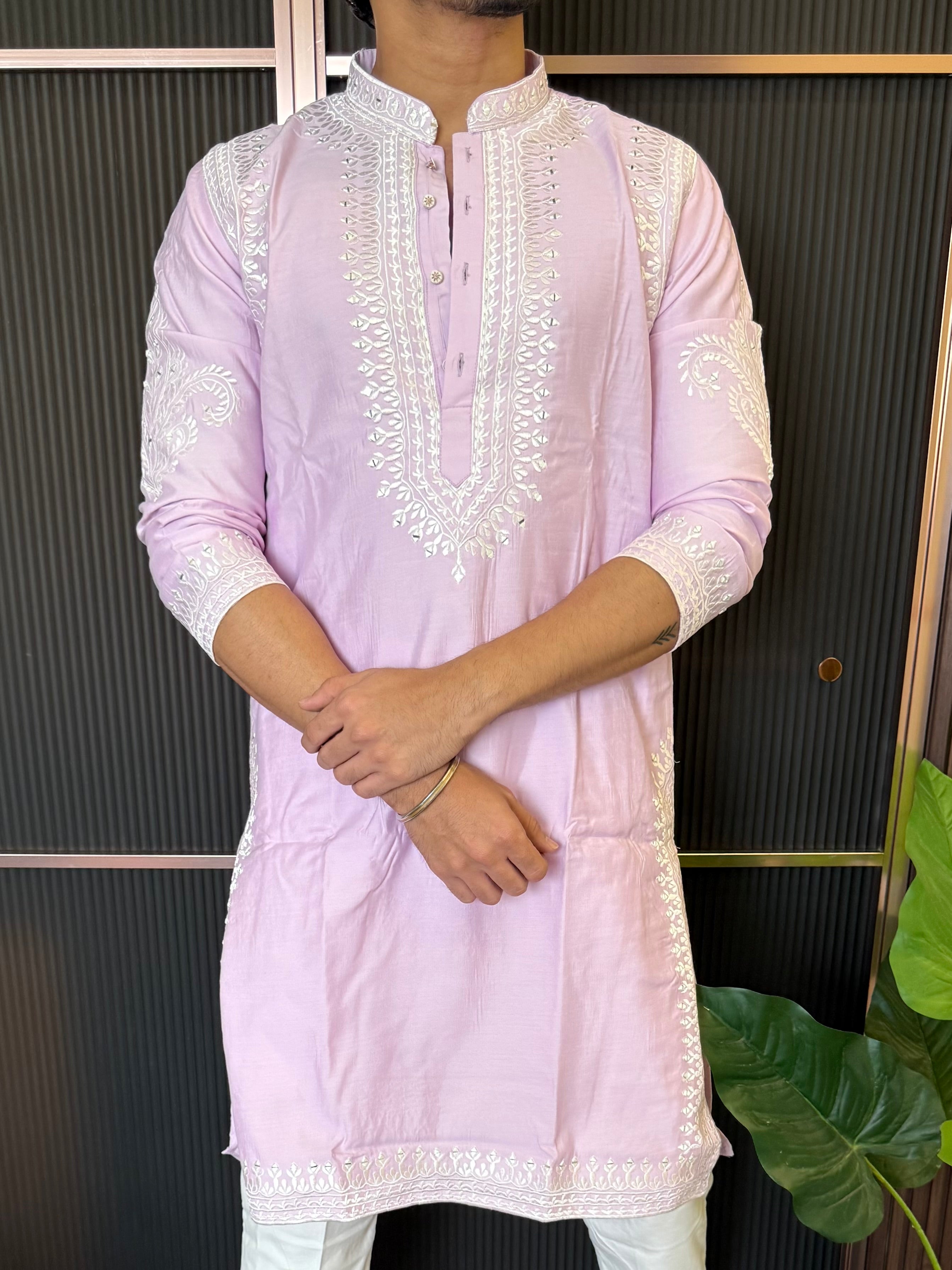 Premium Heavy Embroidery Pink Kurta