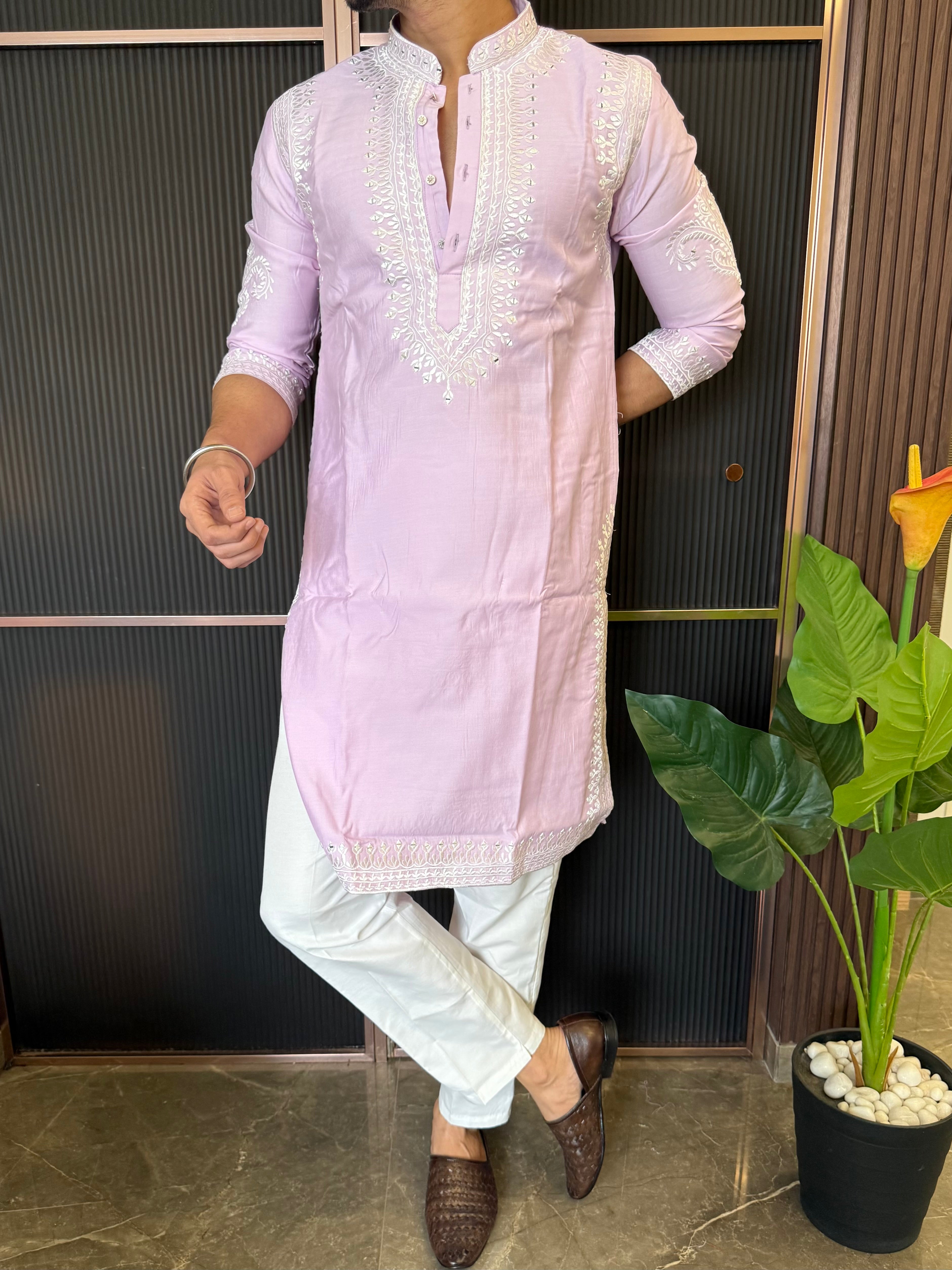 Premium Heavy Embroidery Pink Kurta