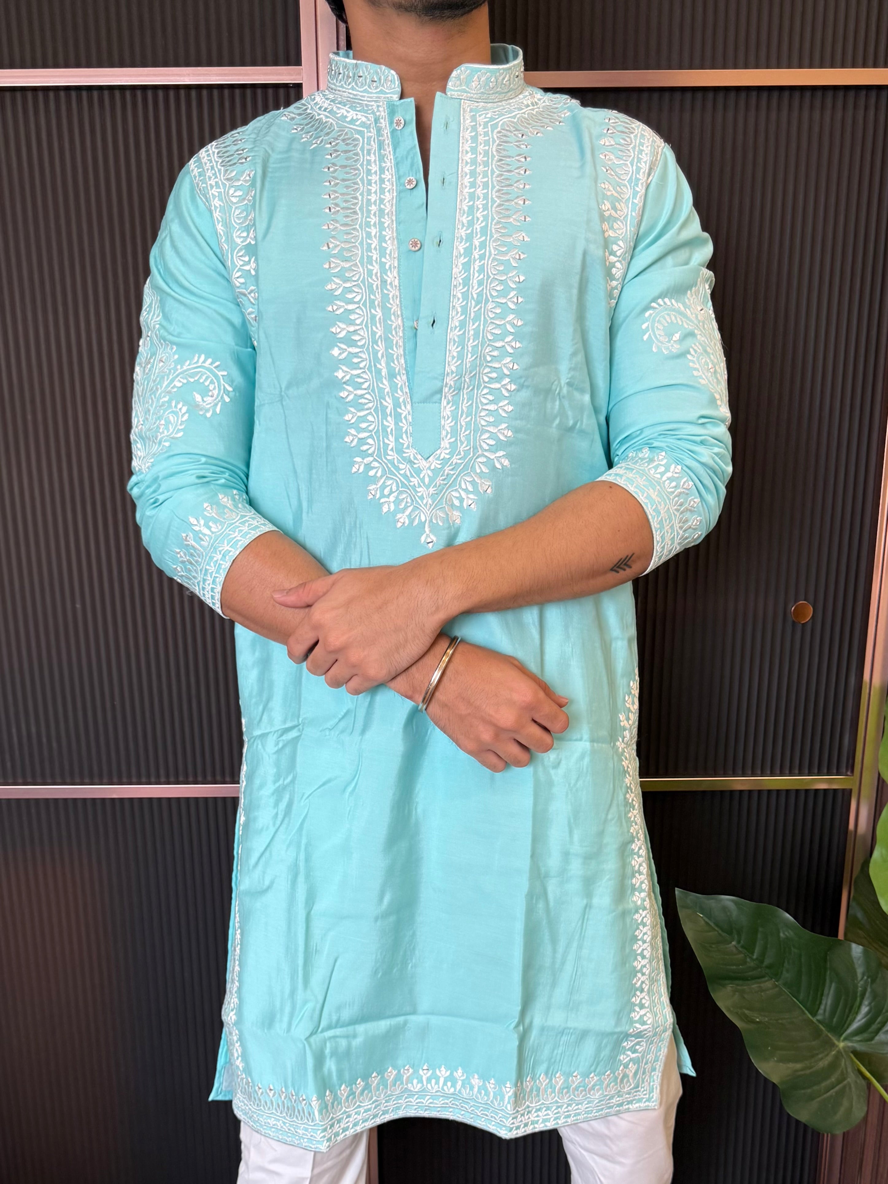 Premium Heavy Embroidery Blue Kurta