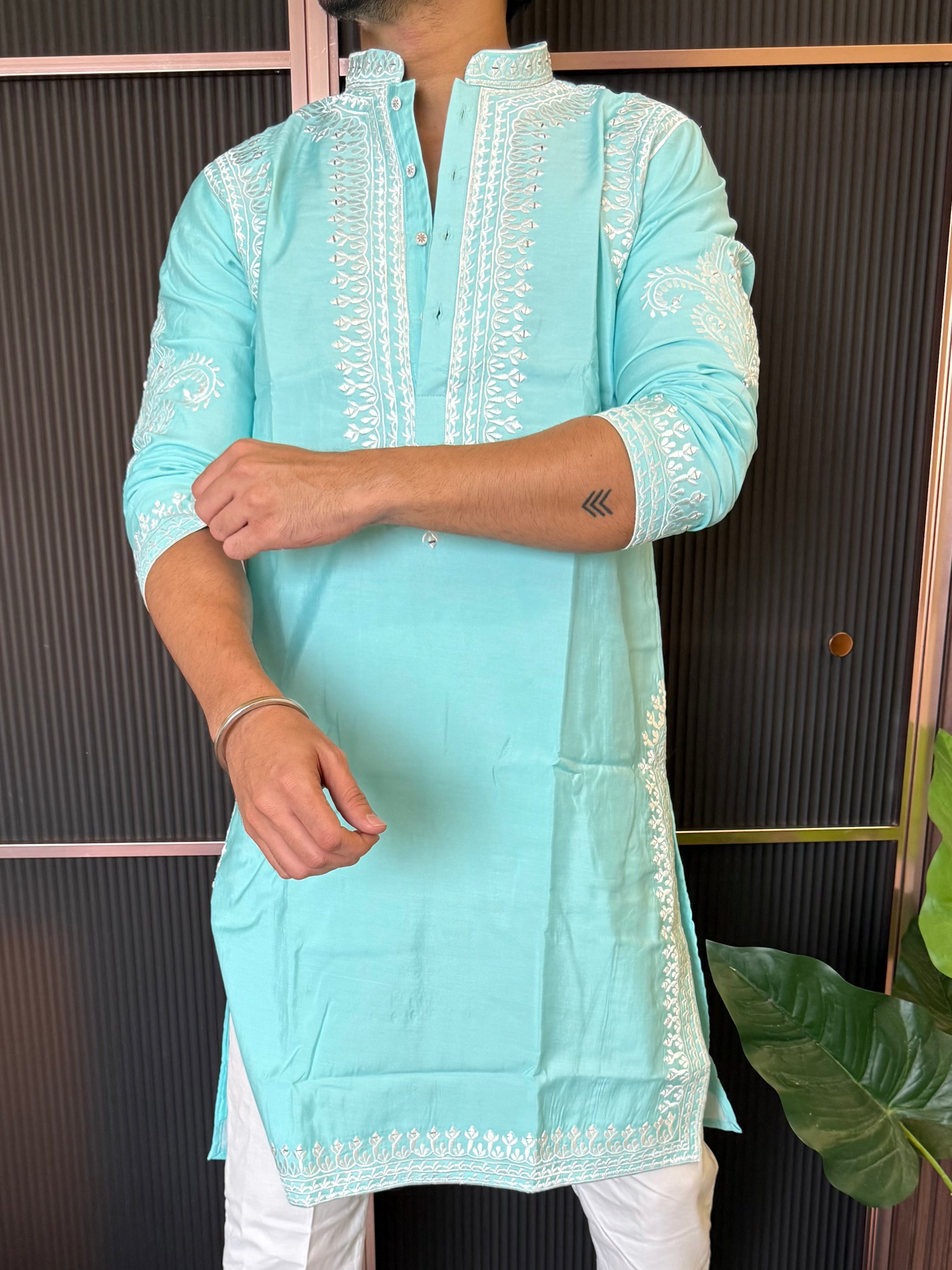 Premium Heavy Embroidery Blue Kurta