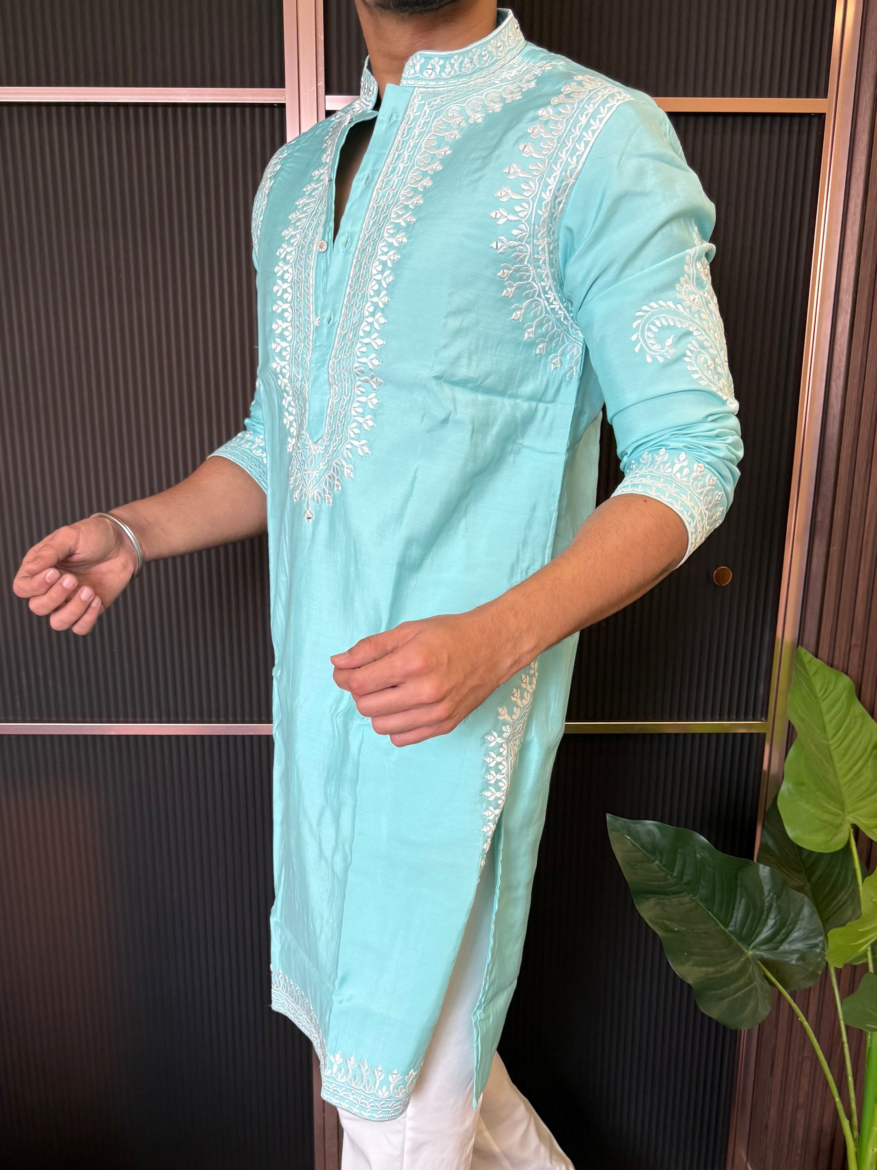 Premium Heavy Embroidery Blue Kurta