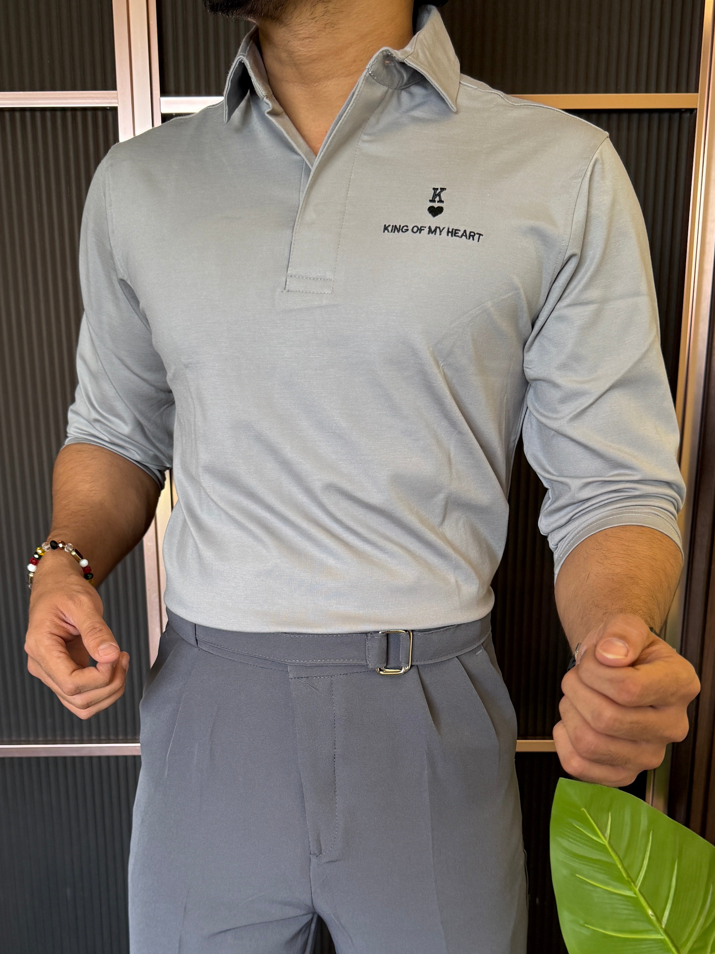 King Collar Grey Full sleeve T shirt