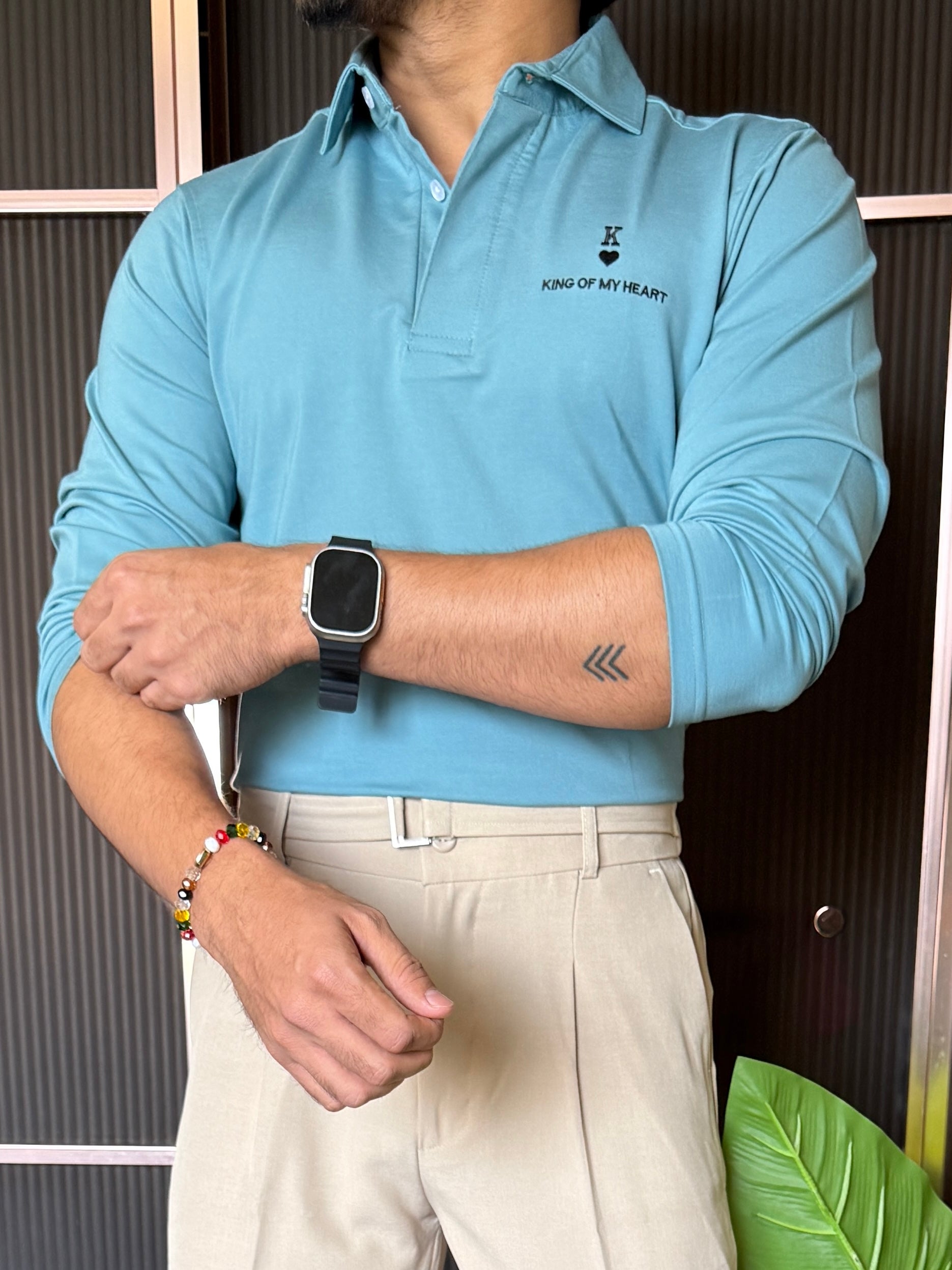 King Collar Turquoise Full sleeve T shirt