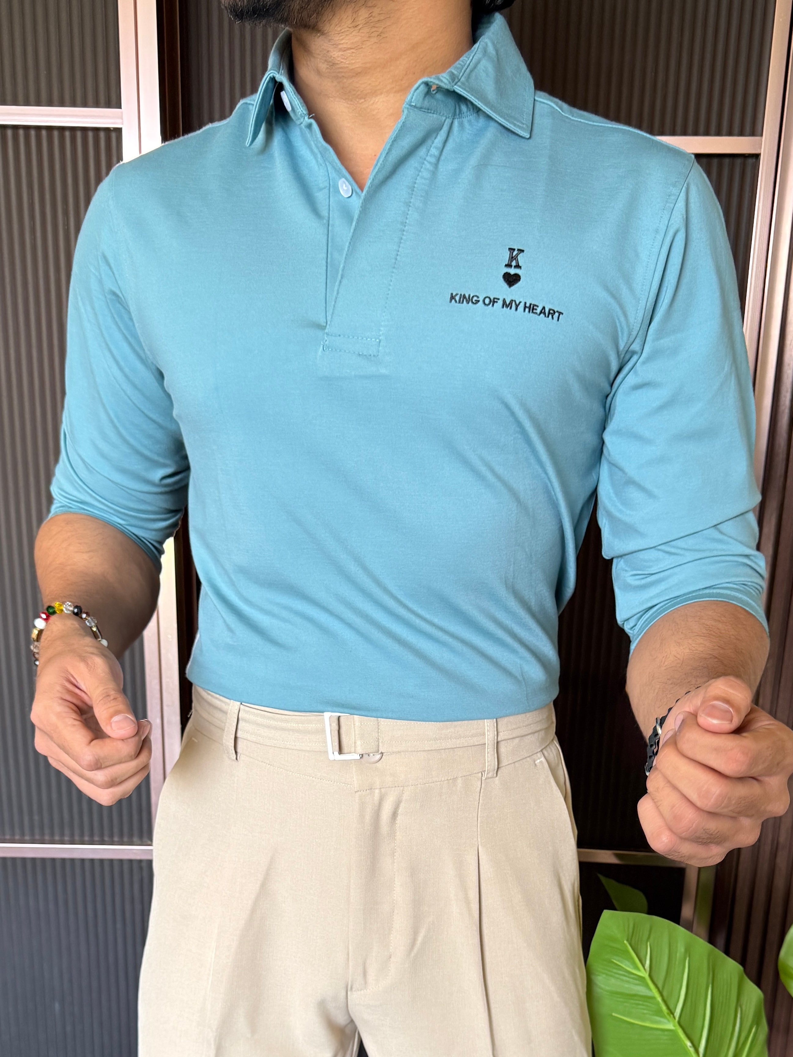 King Collar Turquoise Full sleeve T shirt