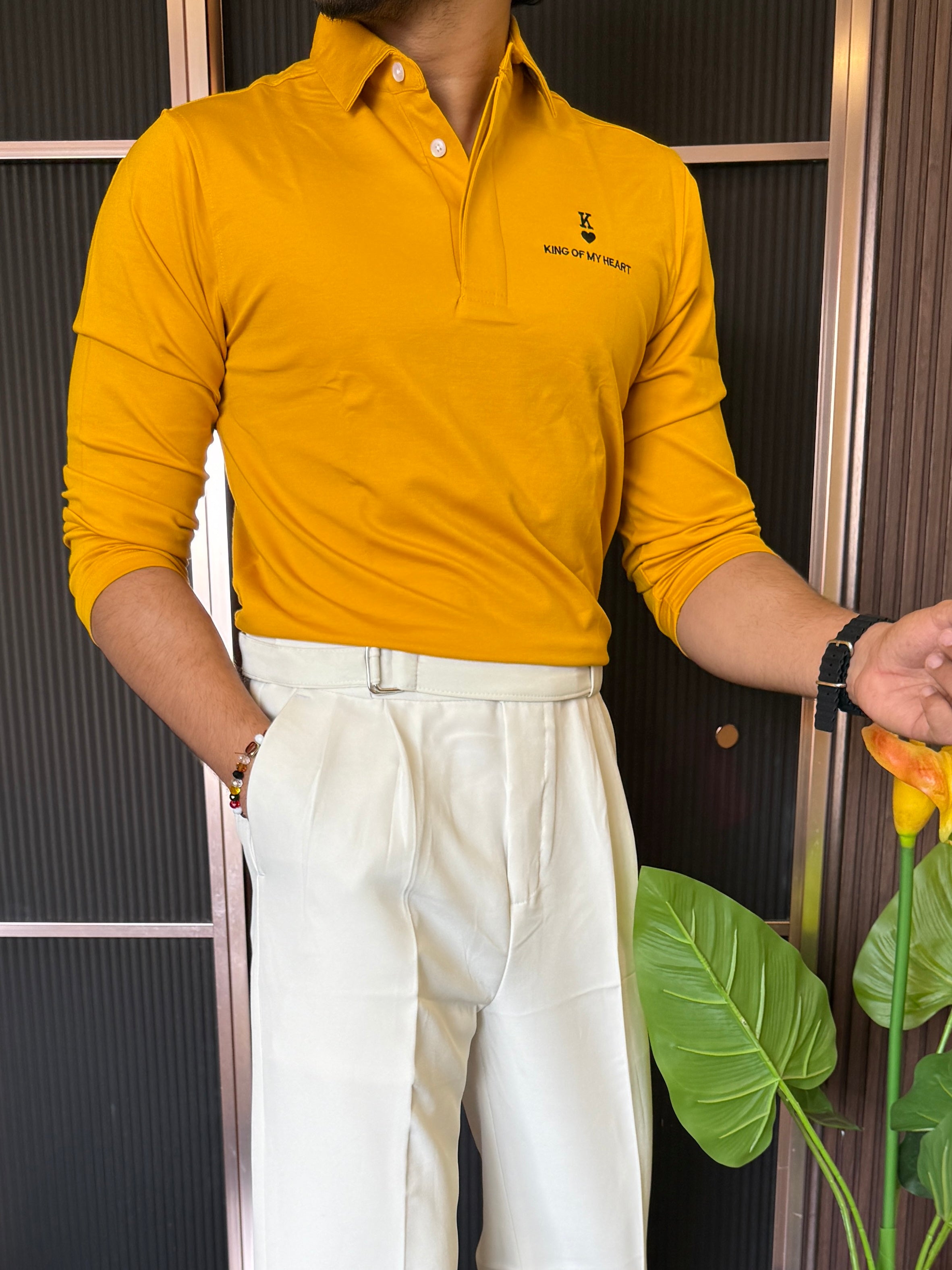 King Collar Yellow Full sleeve T shirt