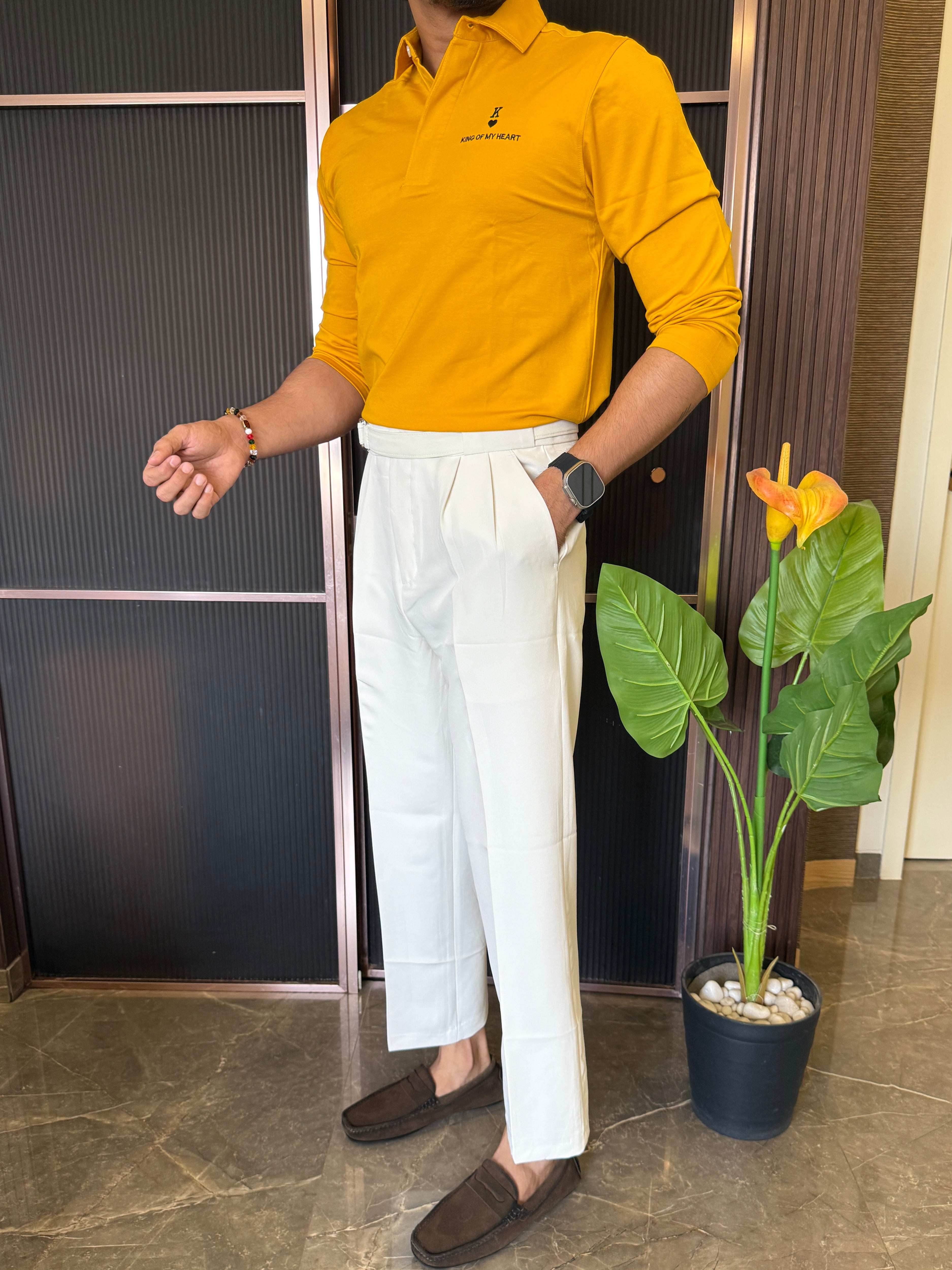 King Collar Yellow Full sleeve T shirt